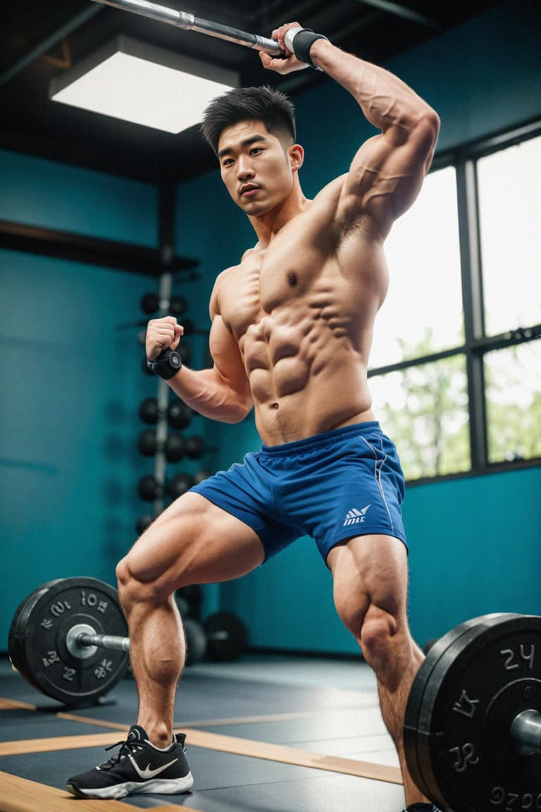 AI Generated Man: A fit male man as fitness influencer executing a ...