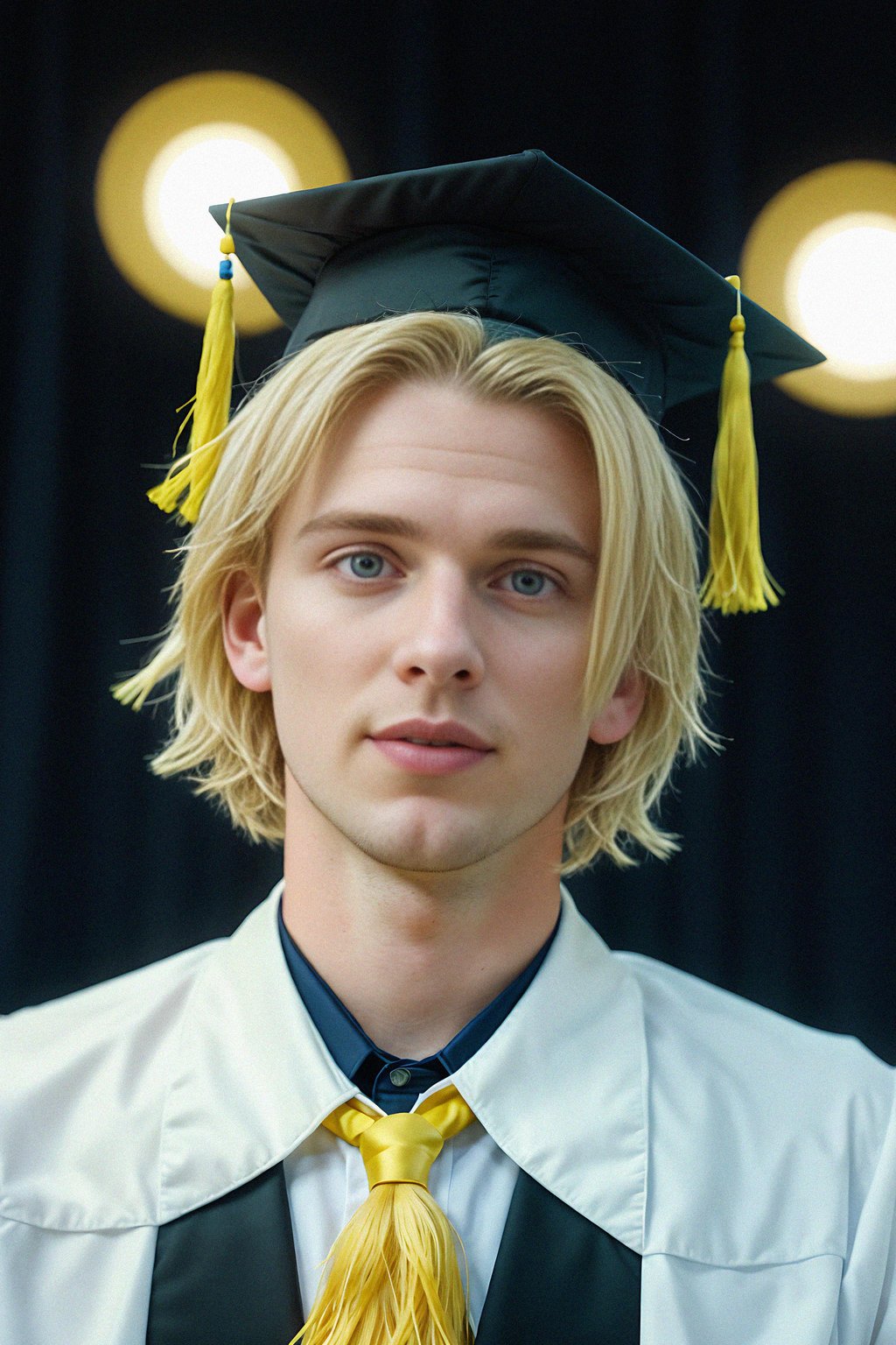 happy  man in Graduation Ceremony wearing a square black Graduation Cap with yellow tassel at college