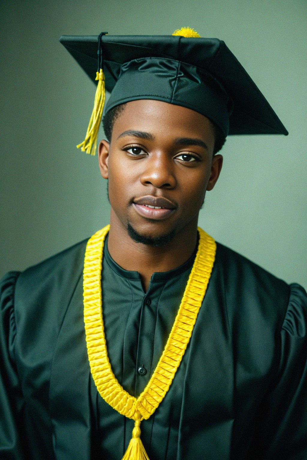 happy  man in Graduation Ceremony wearing a square black Graduation Cap with yellow tassel at college