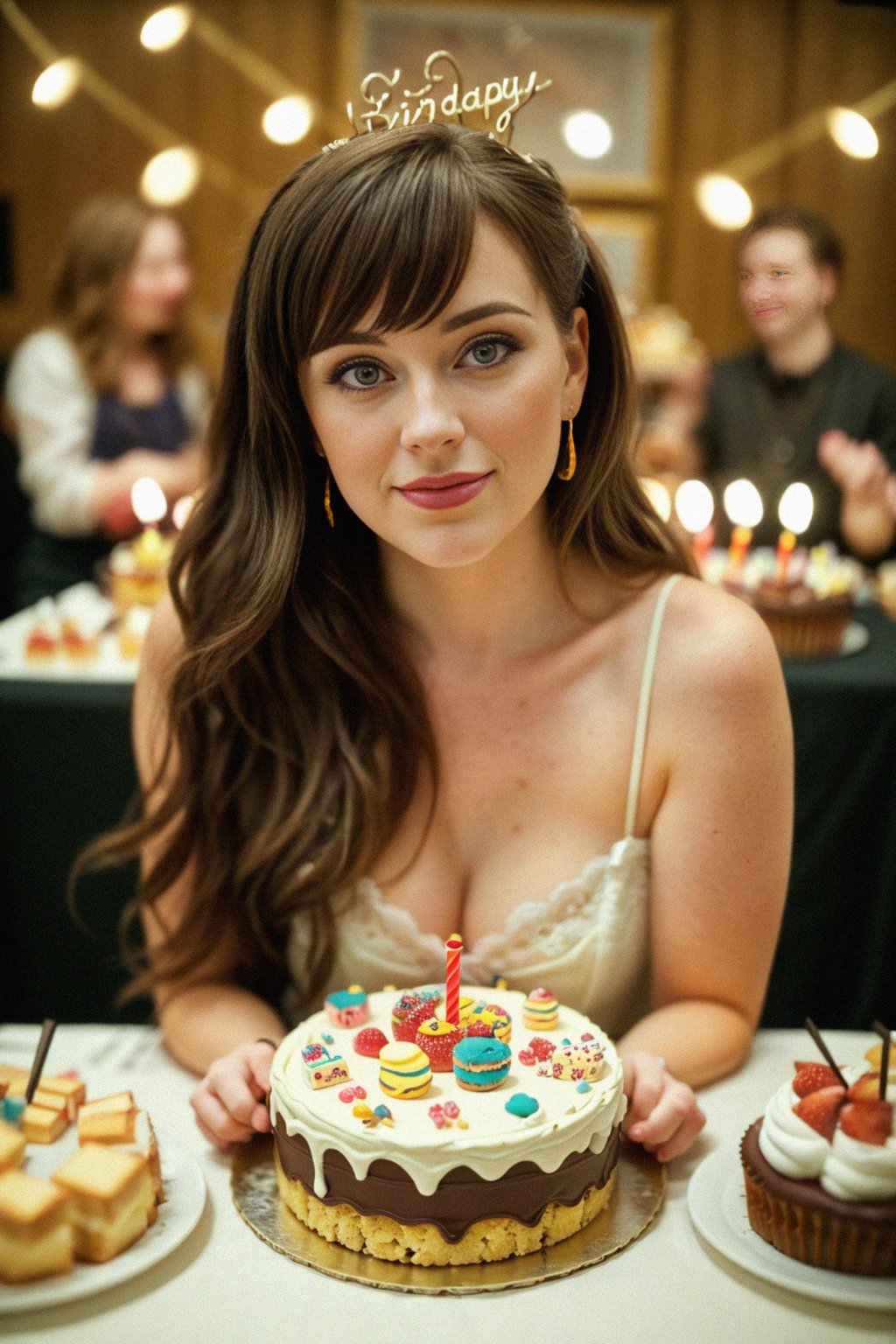 a birthday celebrant surrounded by a table filled with delicious treats and desserts, showcasing the indulgence and enjoyment of birthday delights