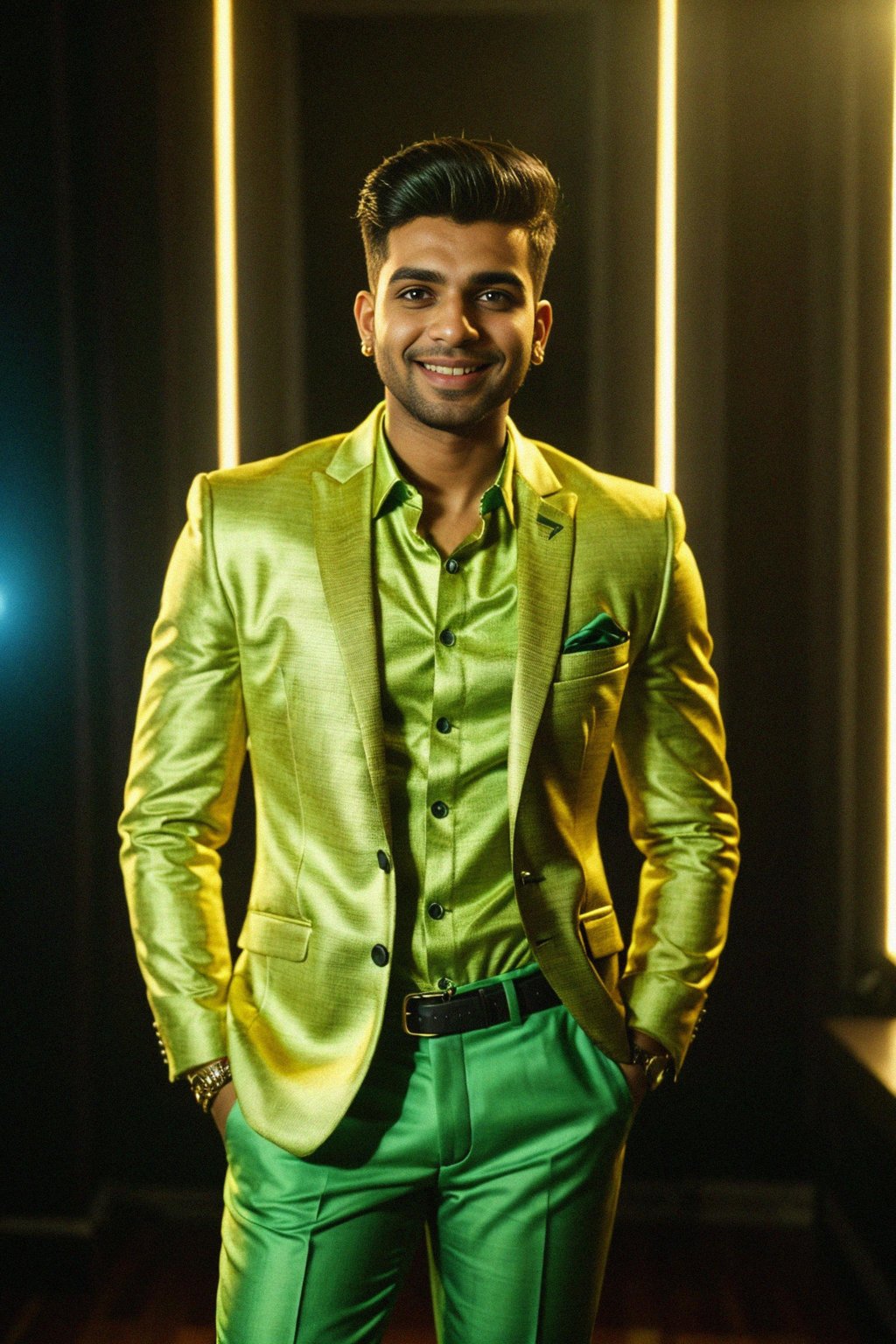 smiling man wearing  nightclub outfit in try on fashion shoot for Zara Shein H&M