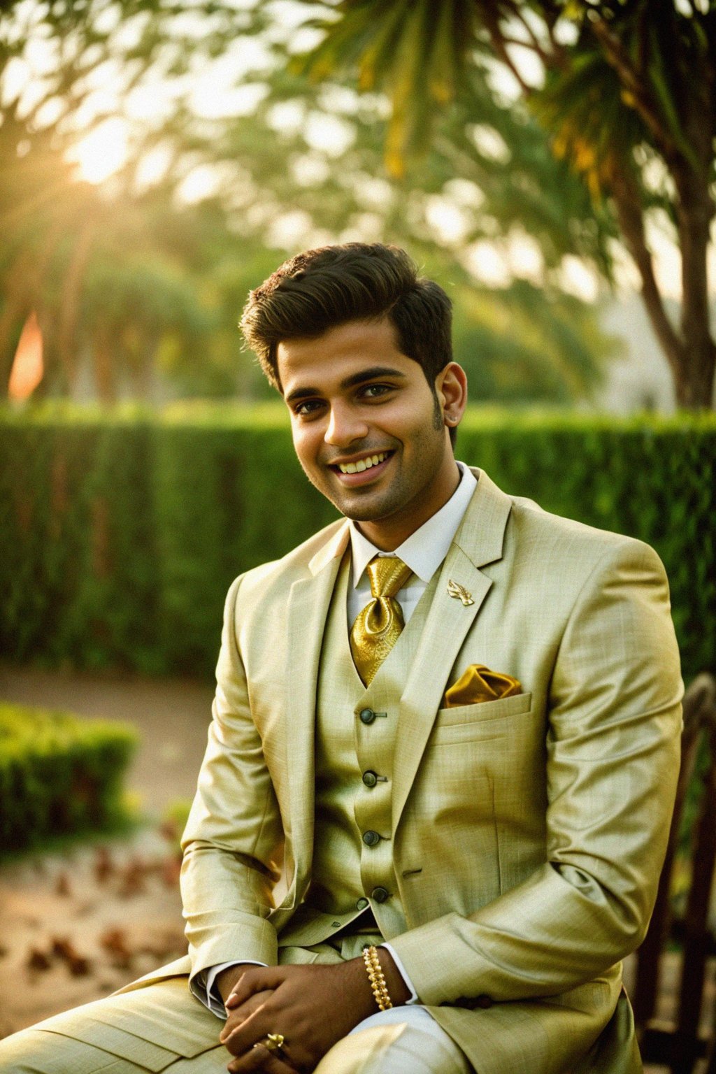 smiling man in wedding photoshoot. bridal style. wedding style. marriage style. wedding  suit.  golden hour