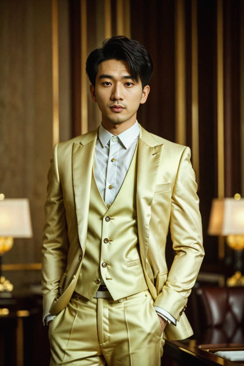 a man wearing  luxurious suit in luxury restaurant, instagram photo, instagram,  fit body