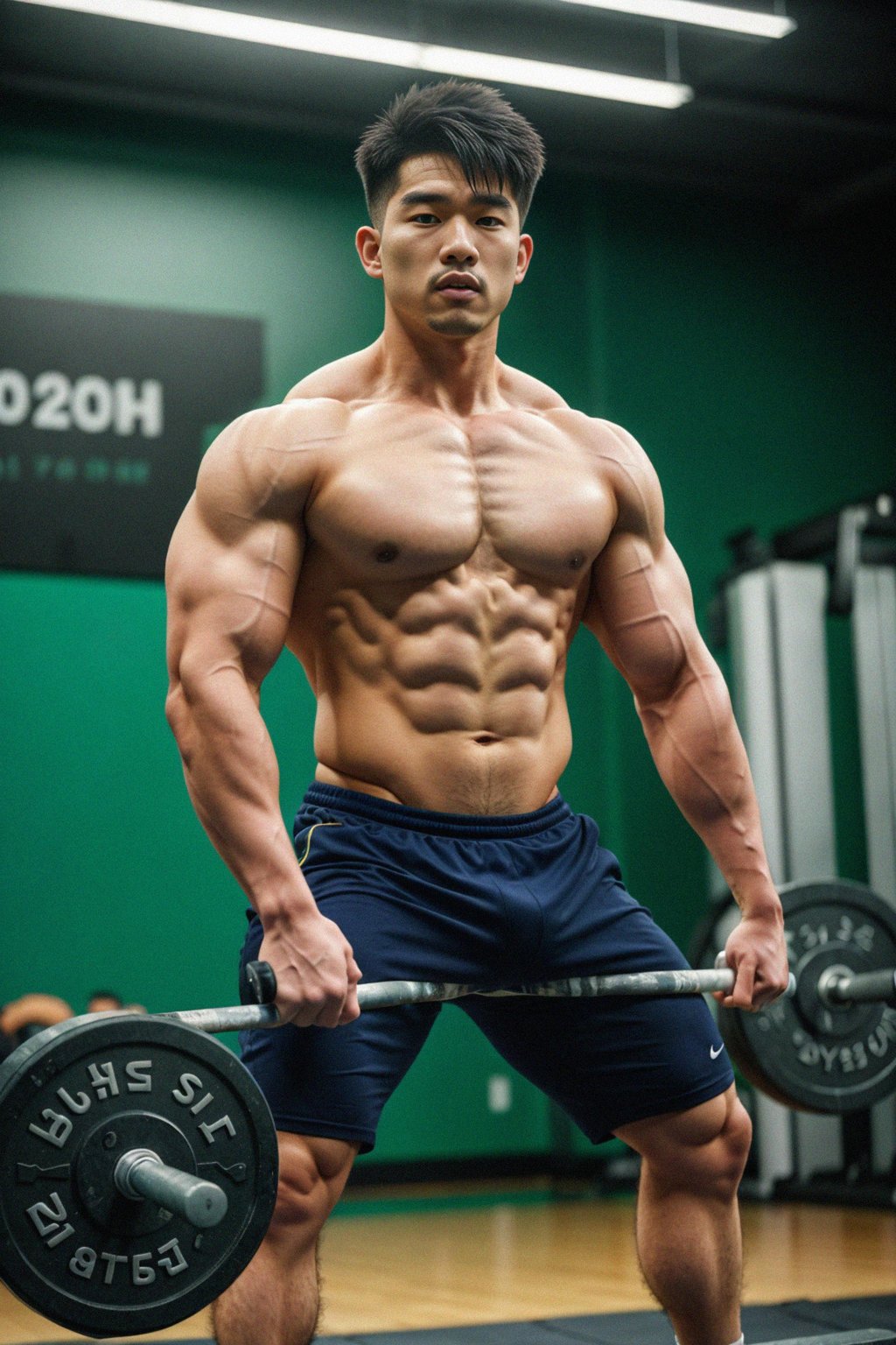 a fit male  man as fitness influencer executing a deadlift with perfect form in the gym, demonstrating superior strength and technique