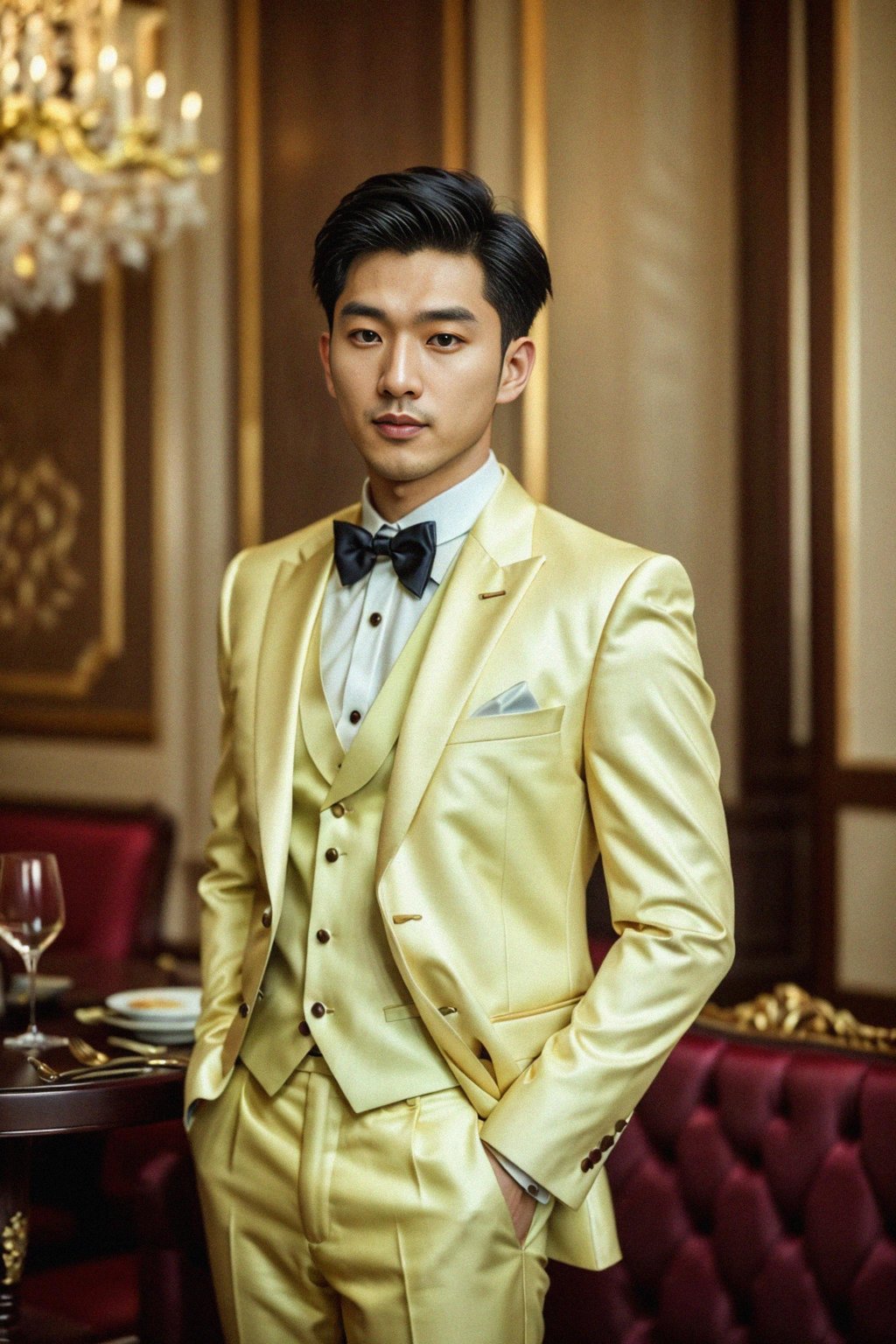 a man wearing  luxurious suit in luxury restaurant, instagram photo, instagram,  fit body