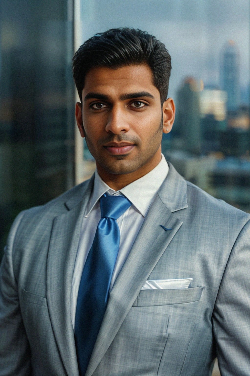 8k professional headshot of man, crisp details, studio backdrop, executive attire, confident posture, neutral expression, high-definition, corporate setting, sharp focus, ambient lighting, business professional, cityscape view