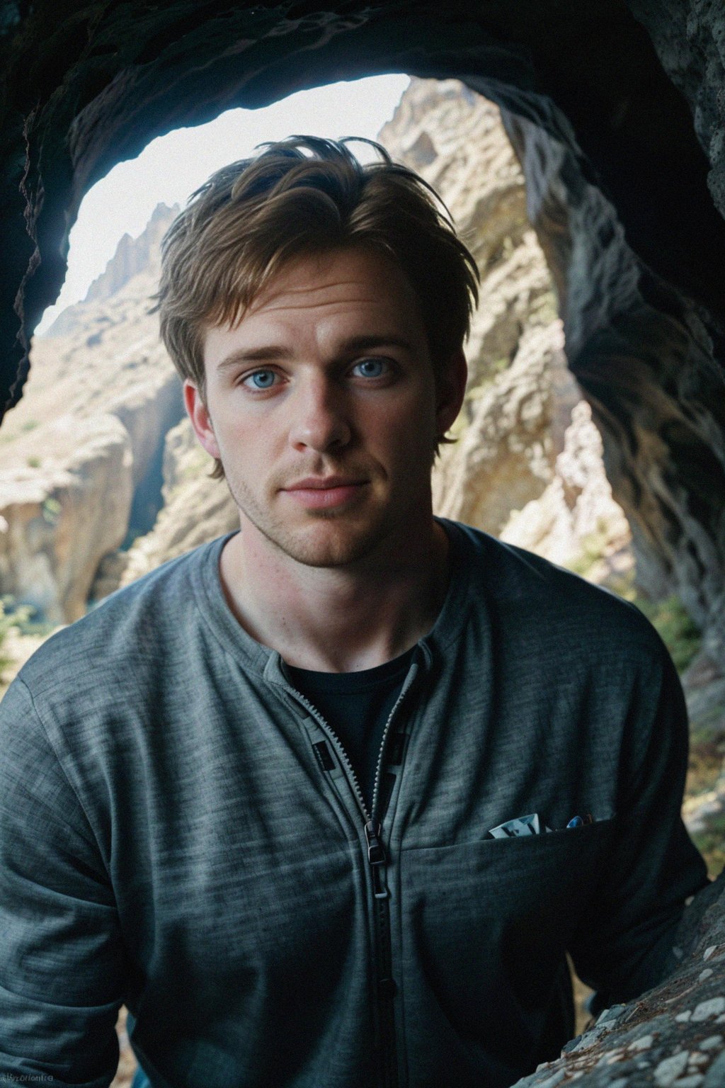 man as individual hiking through an impressive cave system