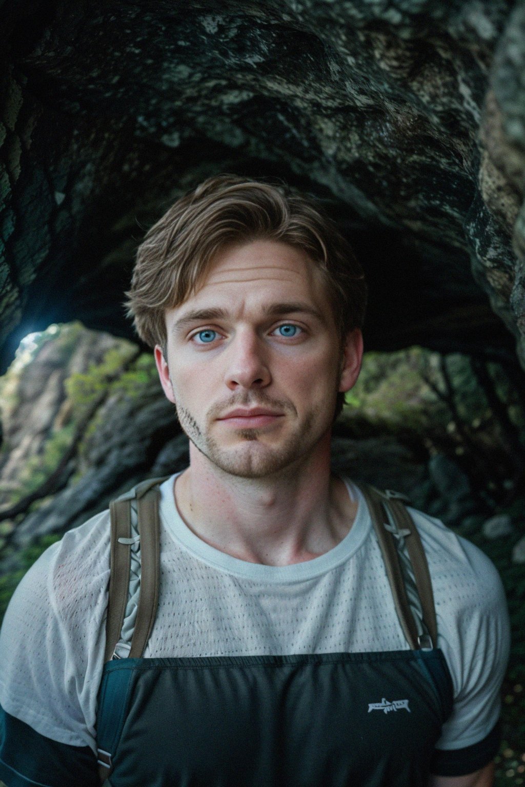 man as individual hiking through an impressive cave system