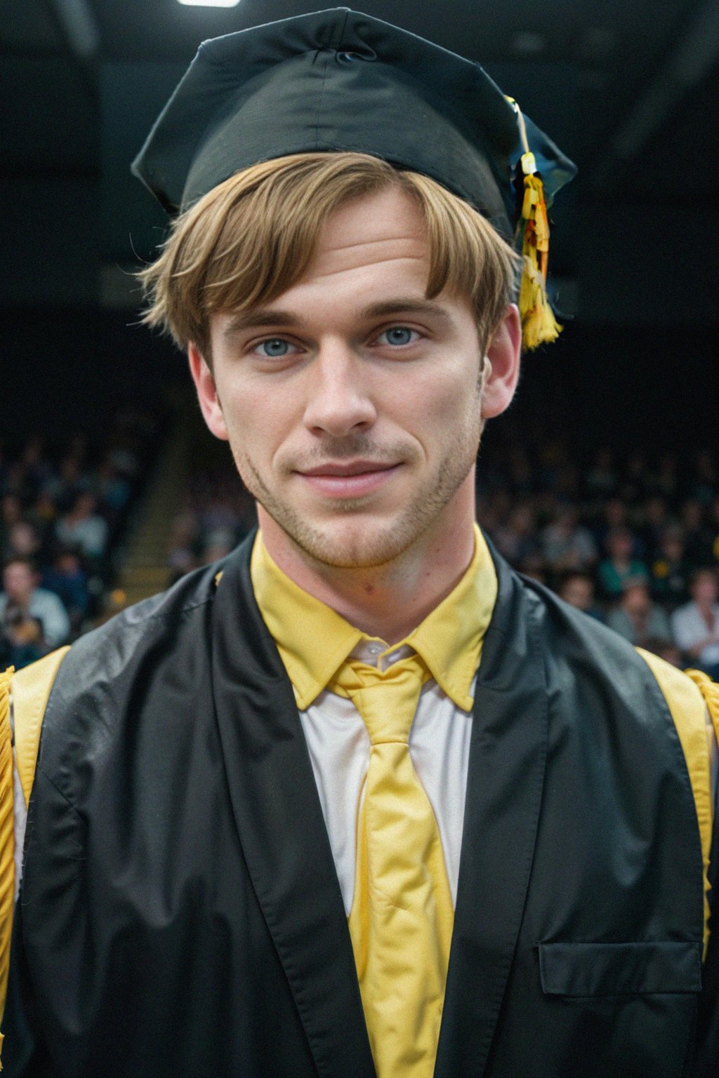 happy  man in Graduation Ceremony wearing a square black Graduation Cap with yellow tassel at college