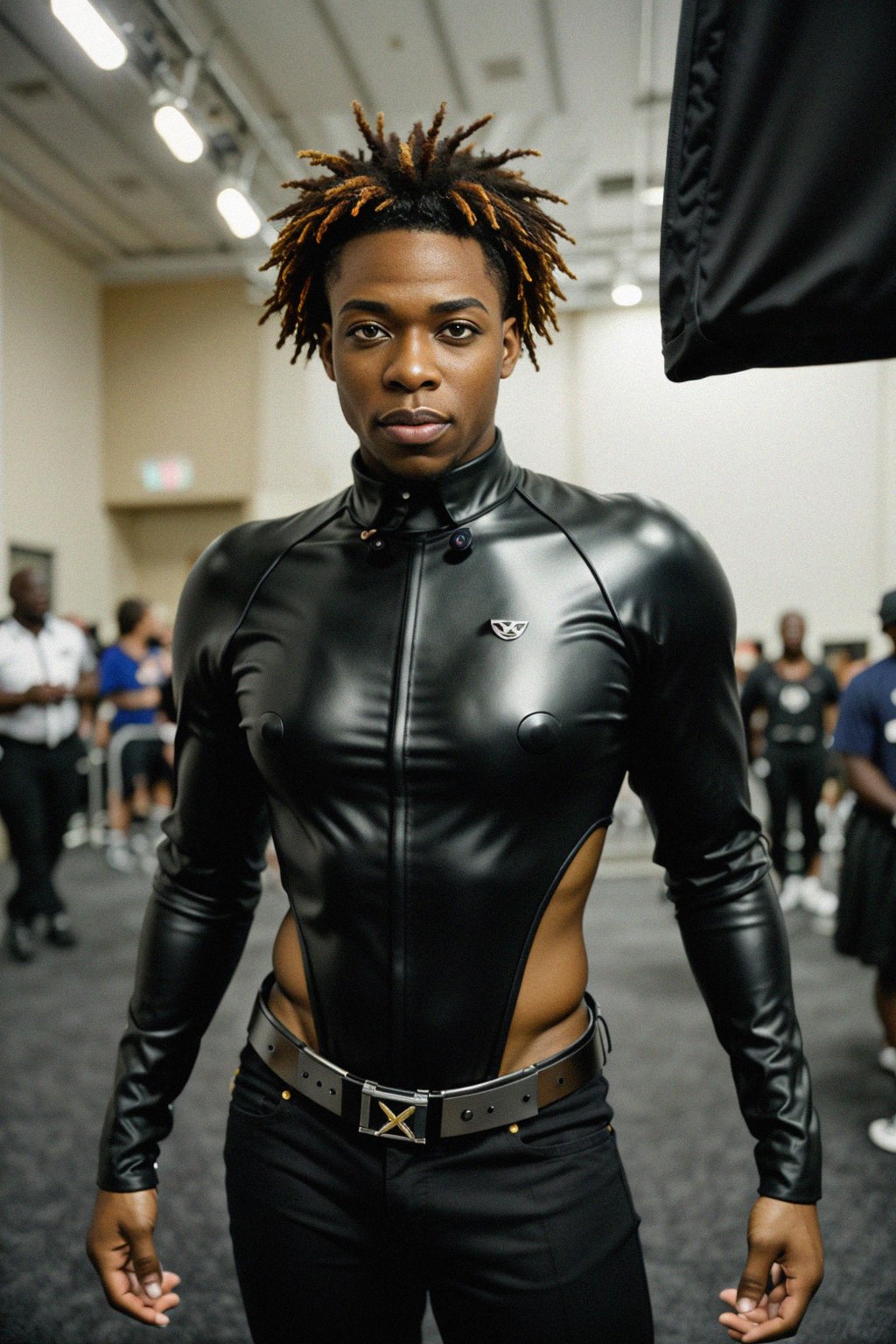 cosplayer man as cosplay convention, studio lights