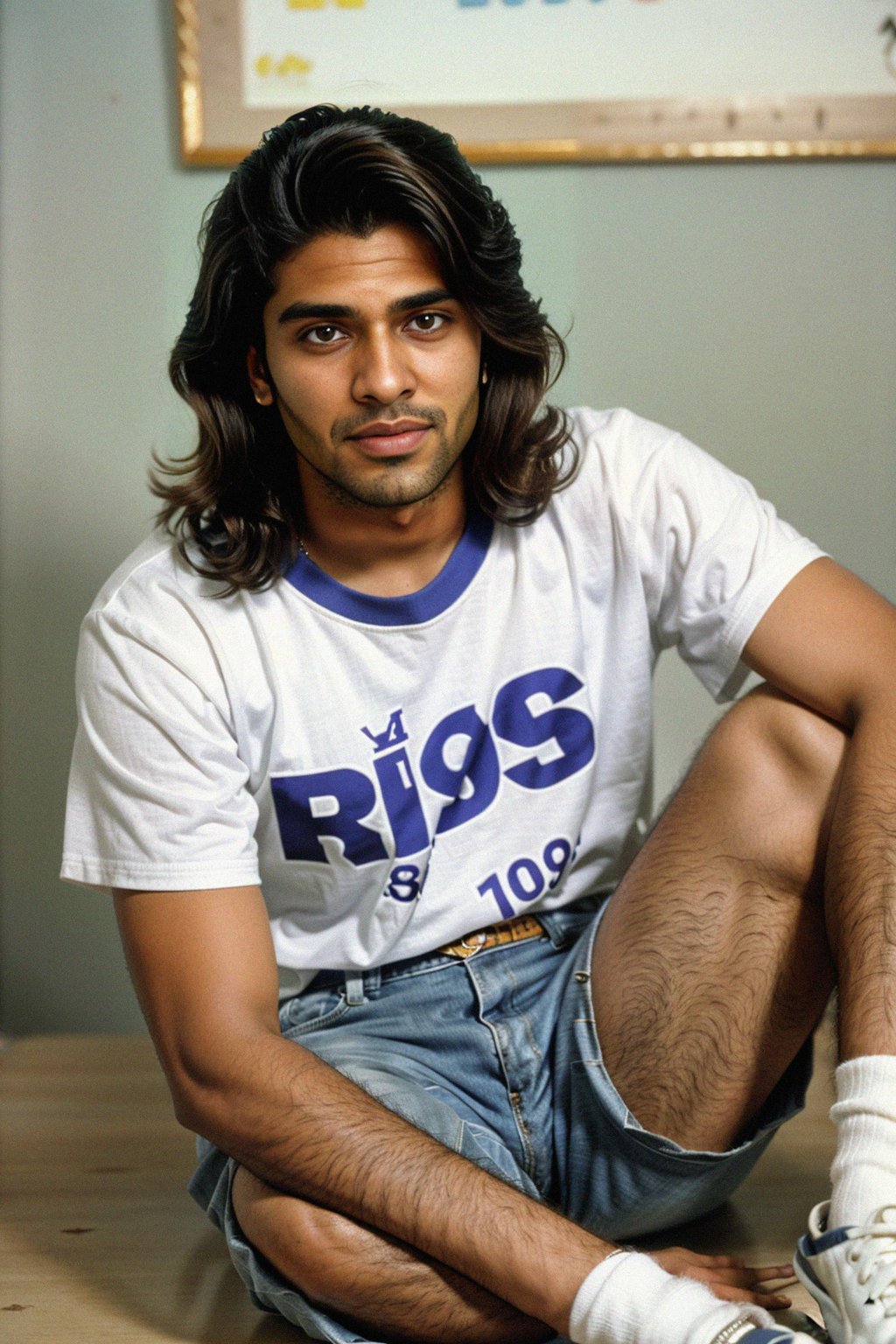 (school portrait) photo headshot of a young 18 y o man in 1990s style, nineties style, 90s, 1990s fashion, 1990s hair, school, man is sitting and posing for a (yearbook) picture, blue yearbook background, official school yearbook photo, man sitting (looking straight into camera), (school shoot), (inside), blue yearbook background