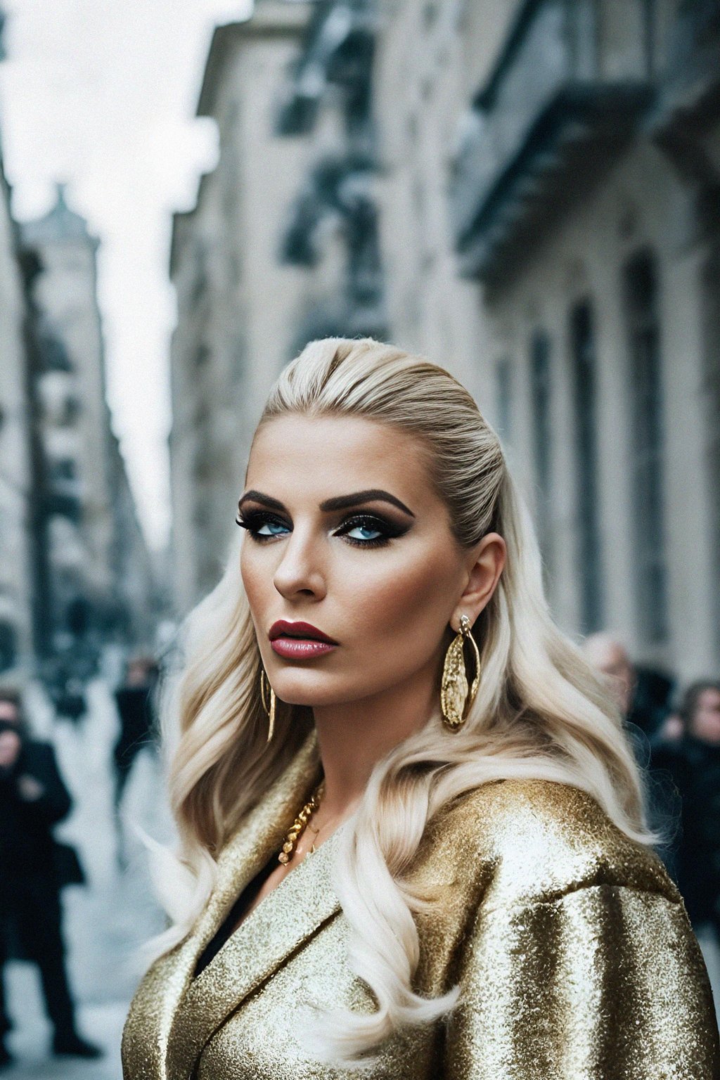 beautiful woman as a mobster, mafia, mafia outfit, faux fur coats, chunky gold jewelry, mafia aesthetic, flashy, glamorous, luxury, loud, Goodfellas, The Sopranos, Mob Wives, opulence, confidence