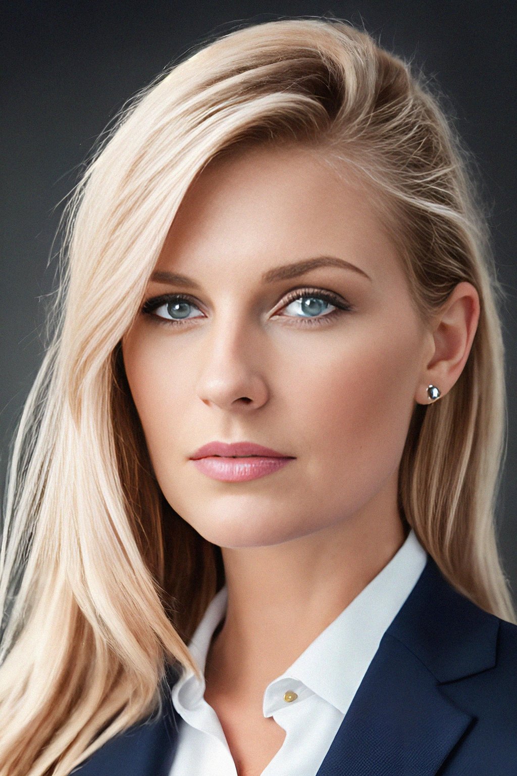 8k professional headshot of woman, crisp details, studio backdrop, executive attire, confident posture, neutral expression, high-definition, corporate setting, sharp focus, ambient lighting, business professional, cityscape view