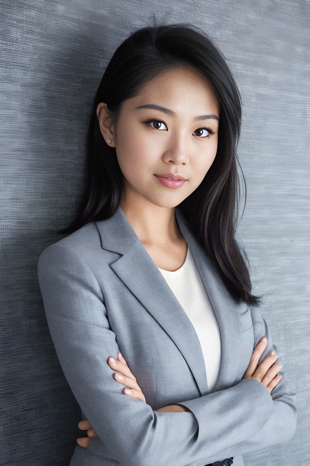 8k professional headshot of woman, crisp details, studio backdrop, executive attire, confident posture, neutral expression, high-definition, corporate setting, sharp focus, ambient lighting, business professional, cityscape view