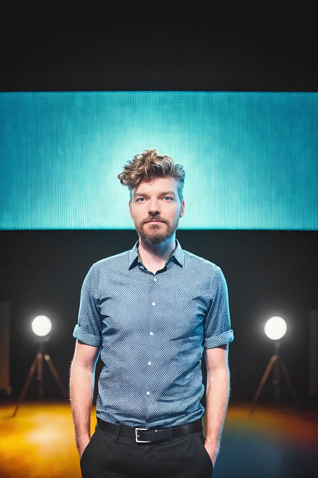 man as a conference keynote speaker standing on stage at a conference