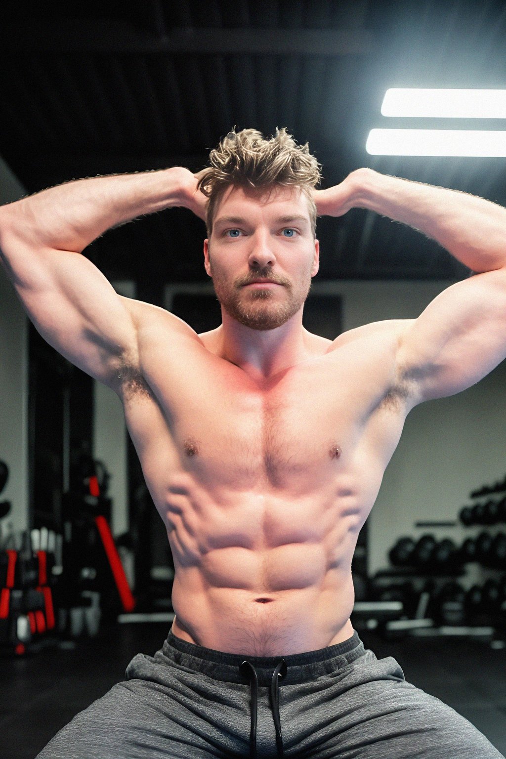 a fit male  man as fitness influencer lifting heavy weights in the gym, exemplifying power and determination