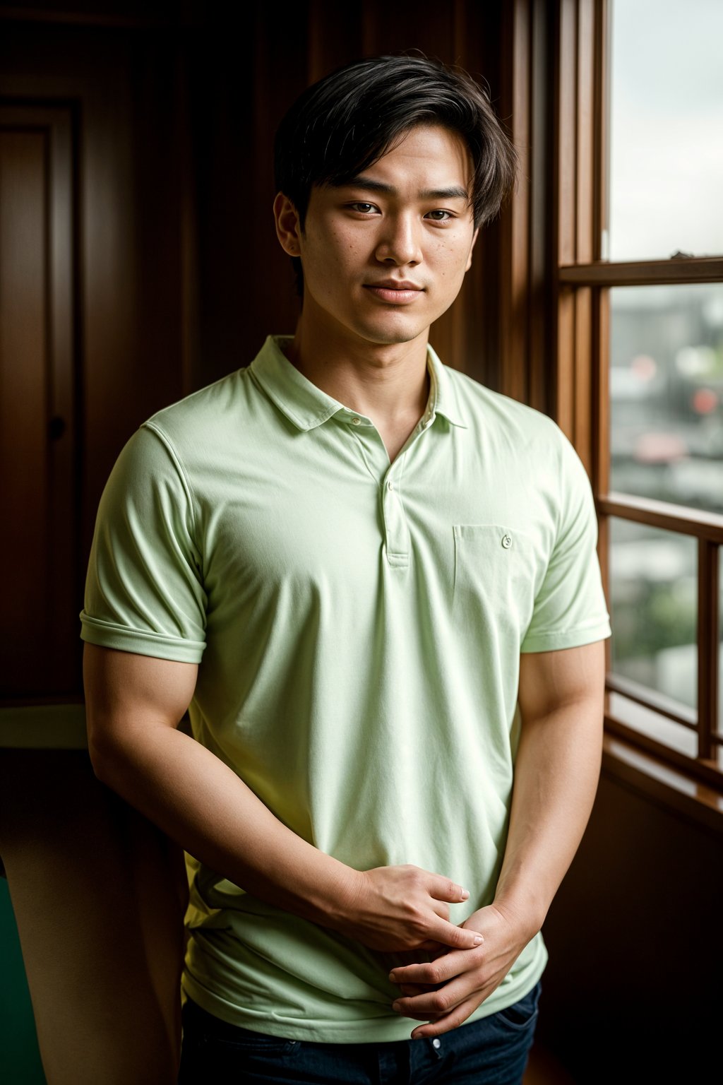 smiling man in engagement photoshoot. engagement style. wearing casual clothes.  golden hour