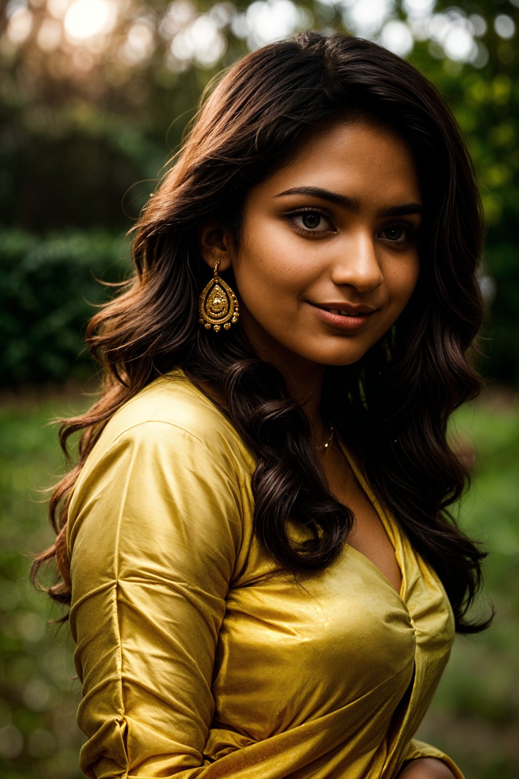 smiling woman in engagement photoshoot. engagement style. wearing casual clothes.  golden hour