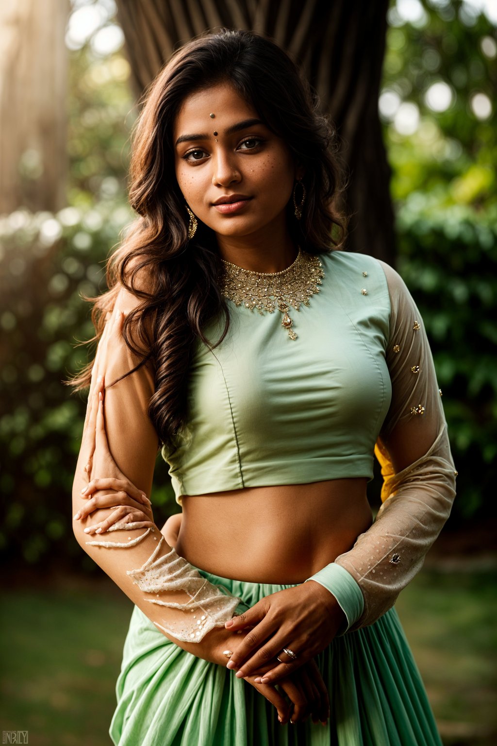 smiling woman in engagement photoshoot. engagement style. wearing casual clothes.  golden hour