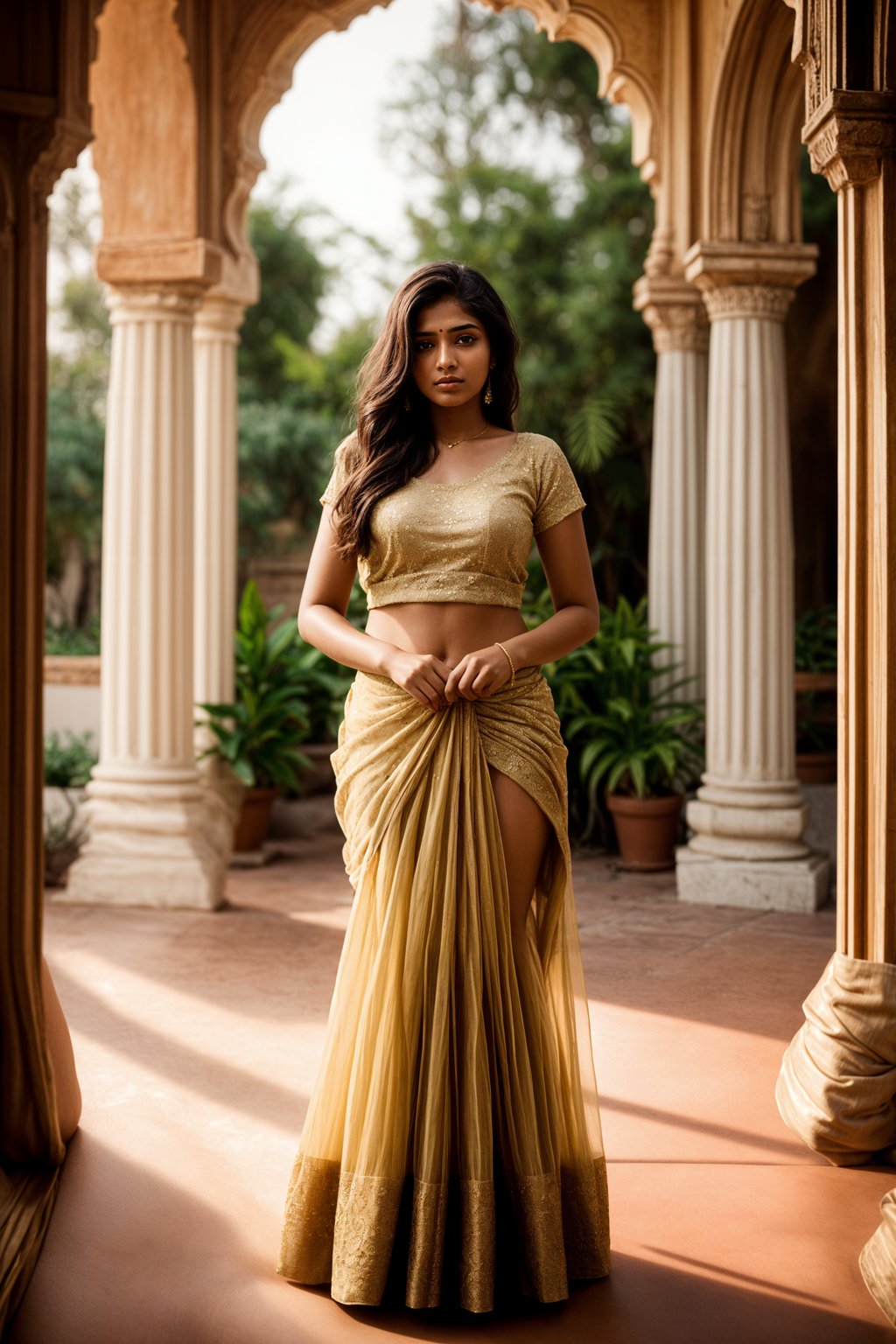 full body shot of smiling woman in engagement photoshoot. engagement style. wearing casual clothes.  golden hour