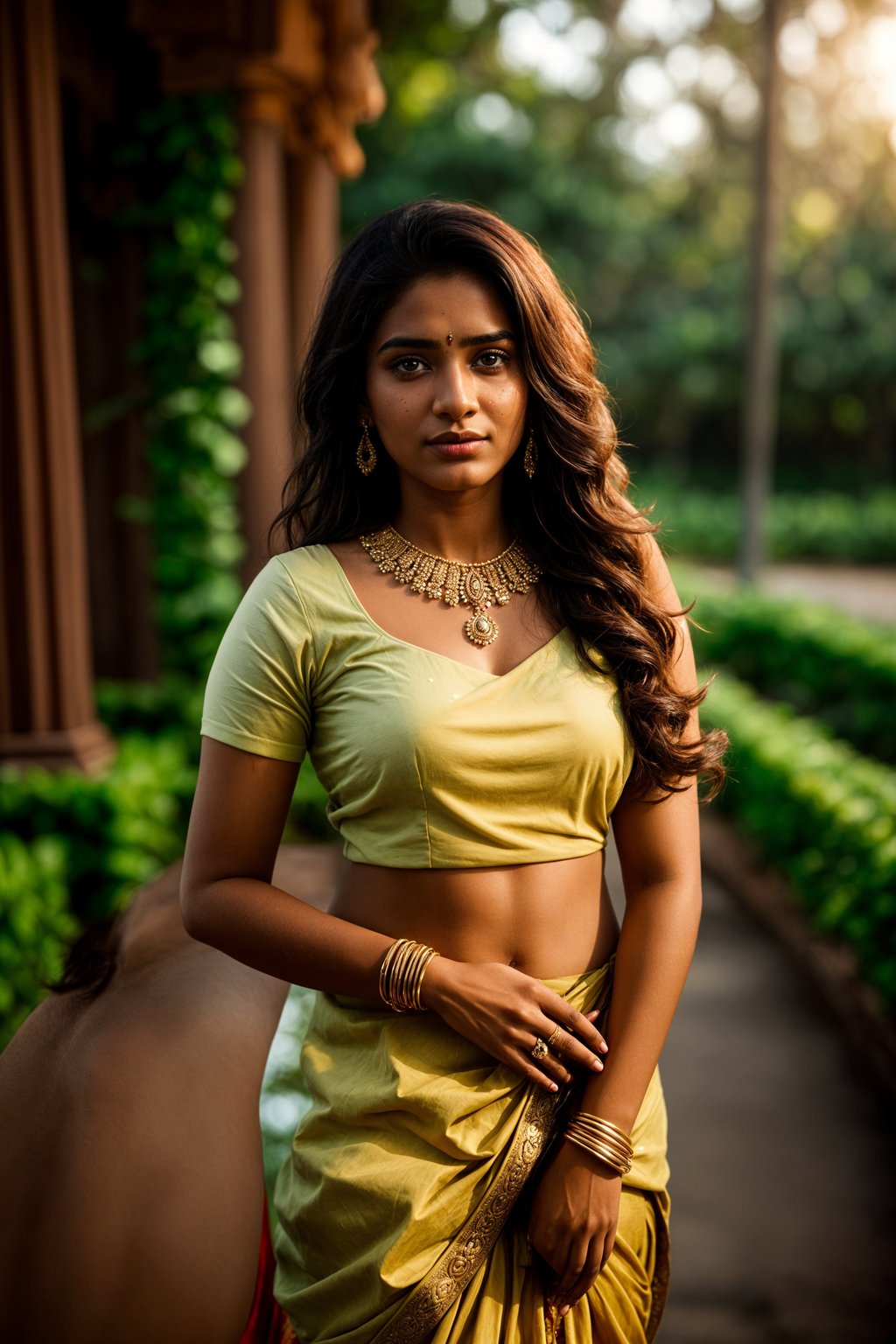 full body shot of smiling woman in engagement photoshoot. engagement style. wearing casual clothes.  golden hour