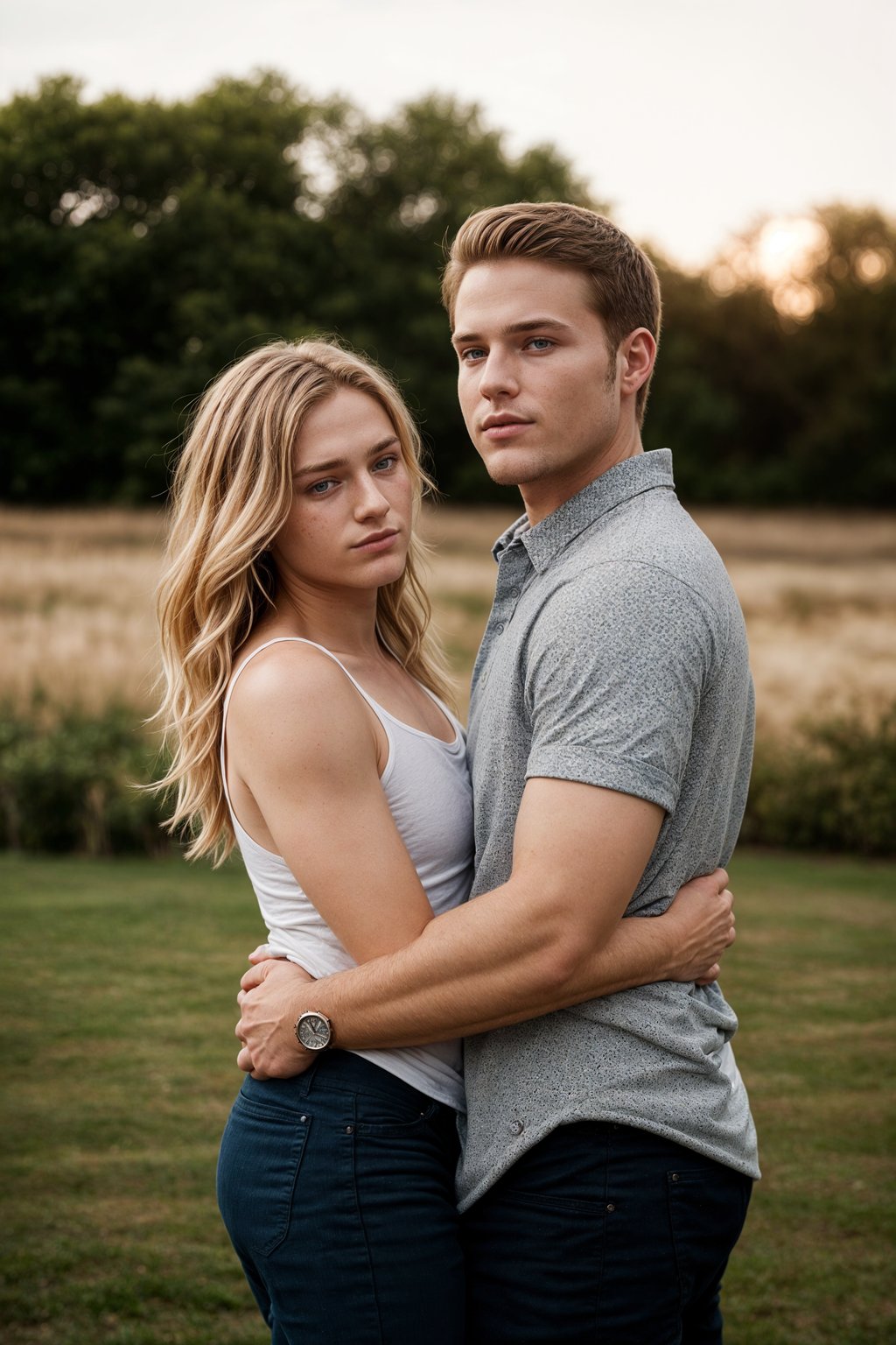 smiling man in engagement photoshoot. engagement style. wearing casual clothes.  golden hour