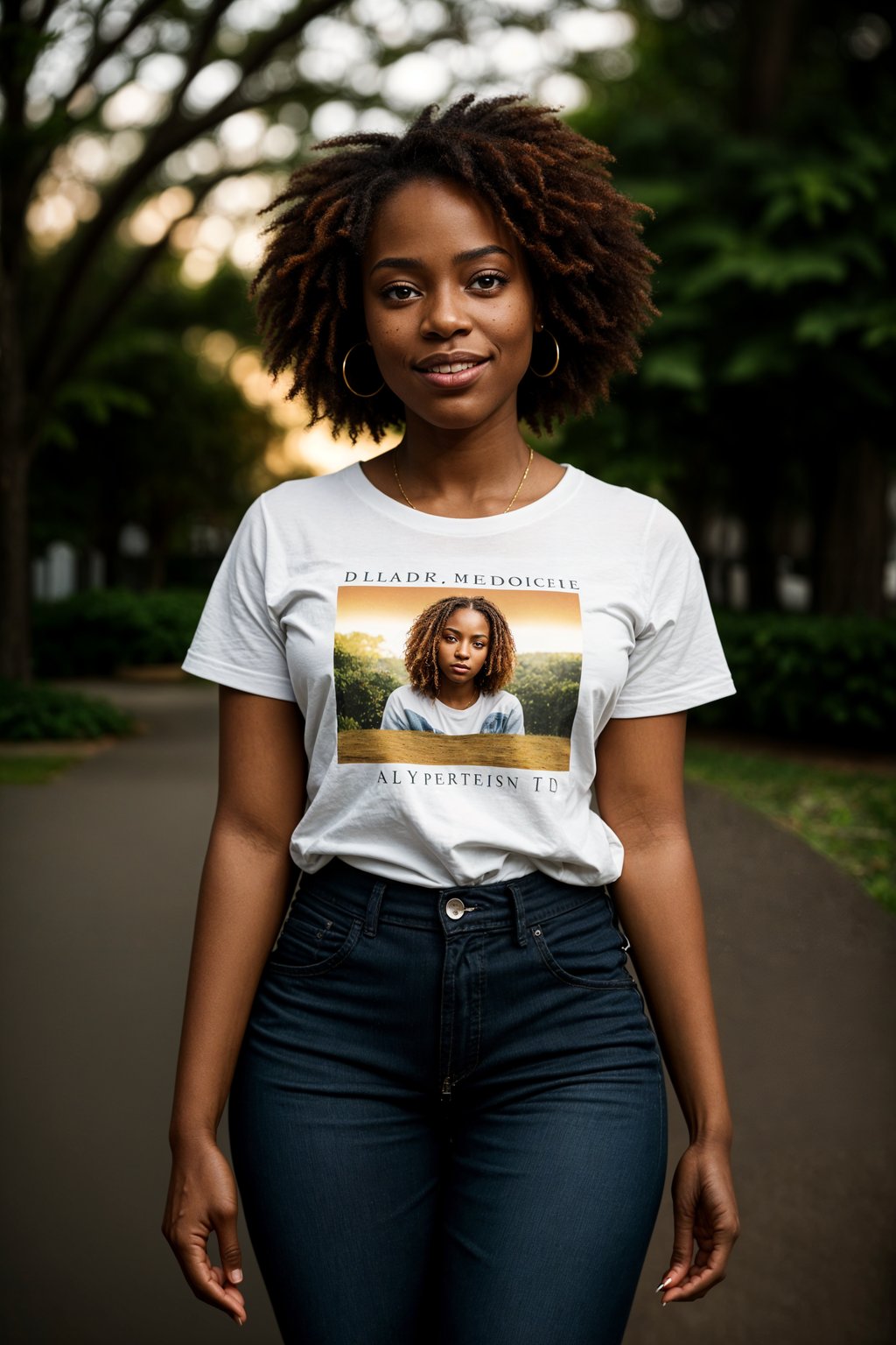 smiling woman in engagement photoshoot. engagement style. wearing casual clothes.  golden hour