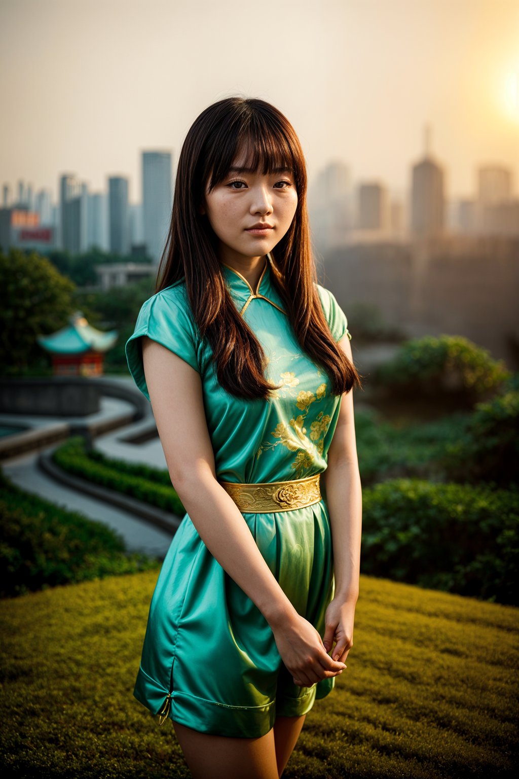 smiling woman in engagement photoshoot. engagement style. wearing casual clothes.  golden hour