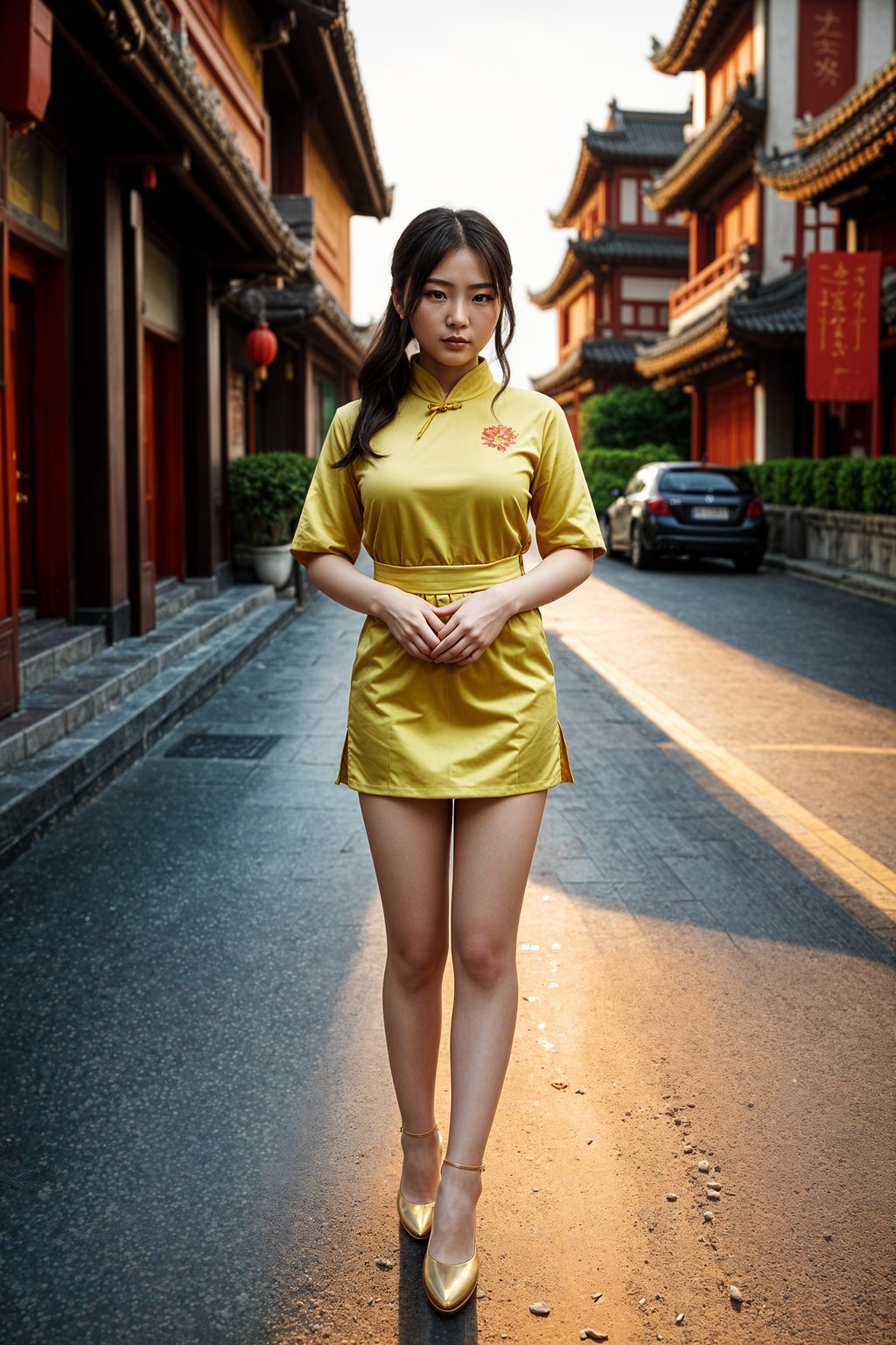 full body shot of smiling woman in engagement photoshoot. engagement style. wearing casual clothes.  golden hour