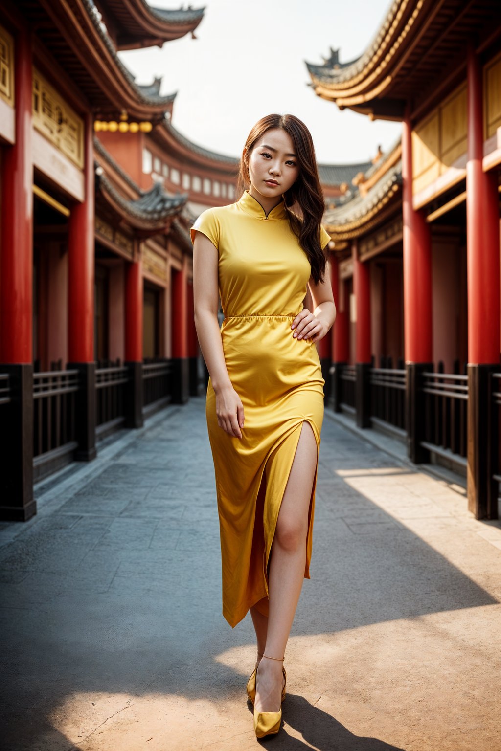 full body shot of smiling woman in engagement photoshoot. engagement style. wearing casual clothes.  golden hour