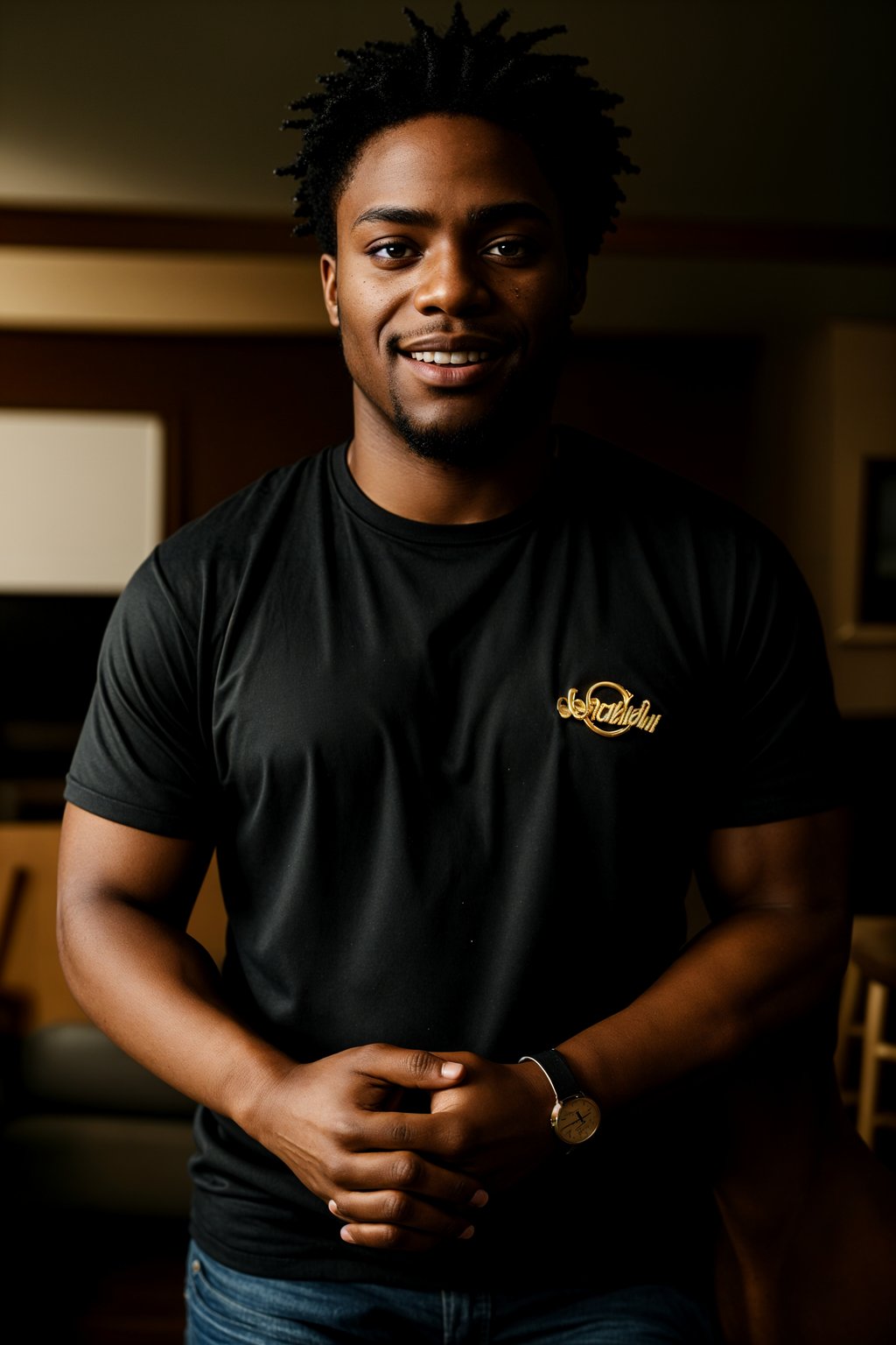 smiling man in engagement photoshoot. engagement style. wearing casual clothes.  golden hour