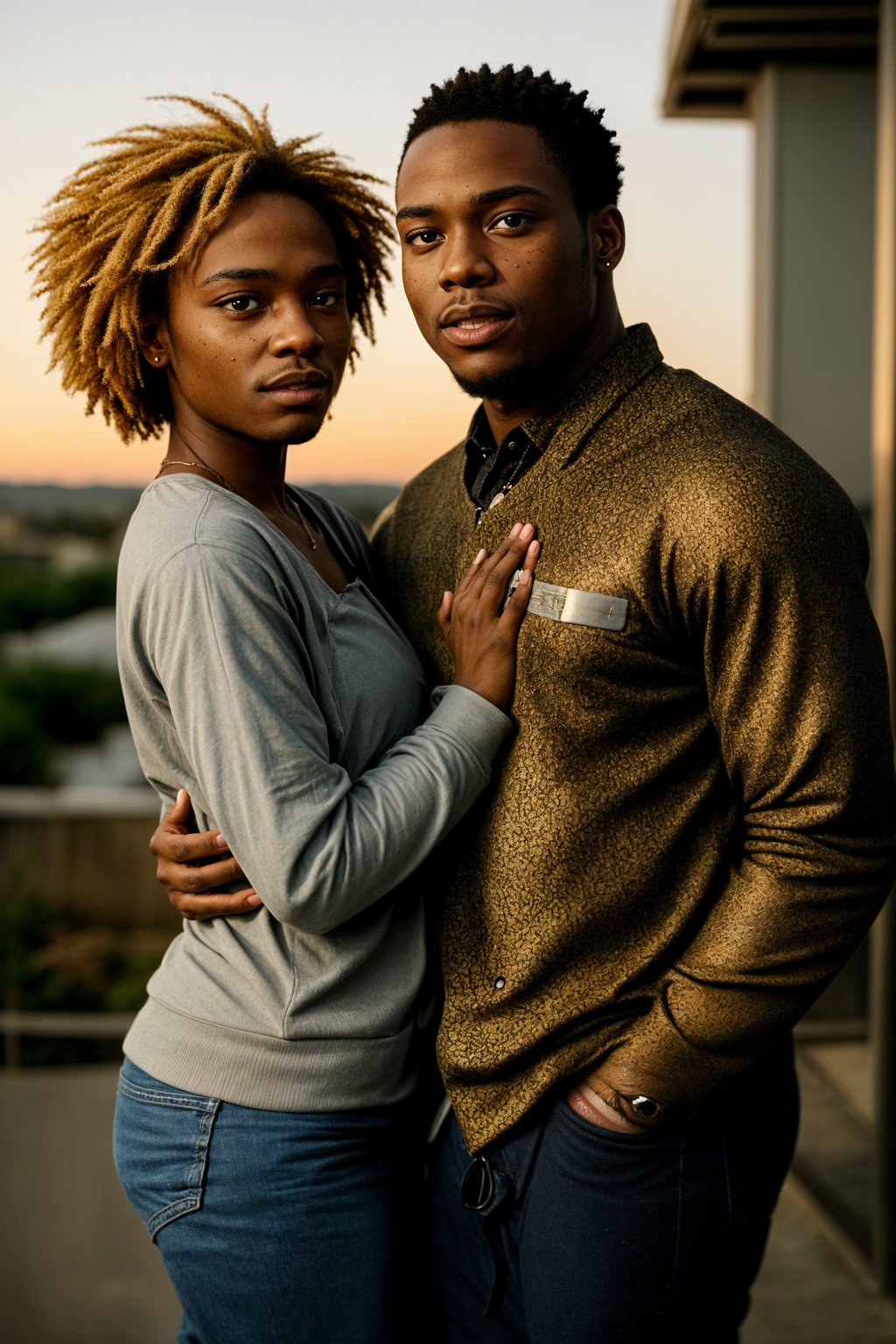 smiling man in engagement photoshoot. engagement style. wearing casual clothes.  golden hour