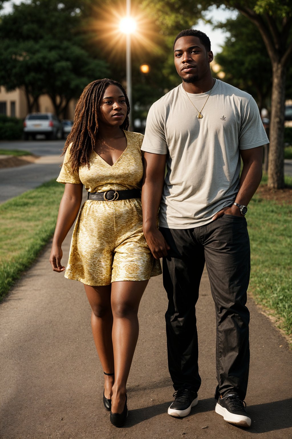 full body shot of smiling man in engagement photoshoot. engagement style. wearing casual clothes.  golden hour