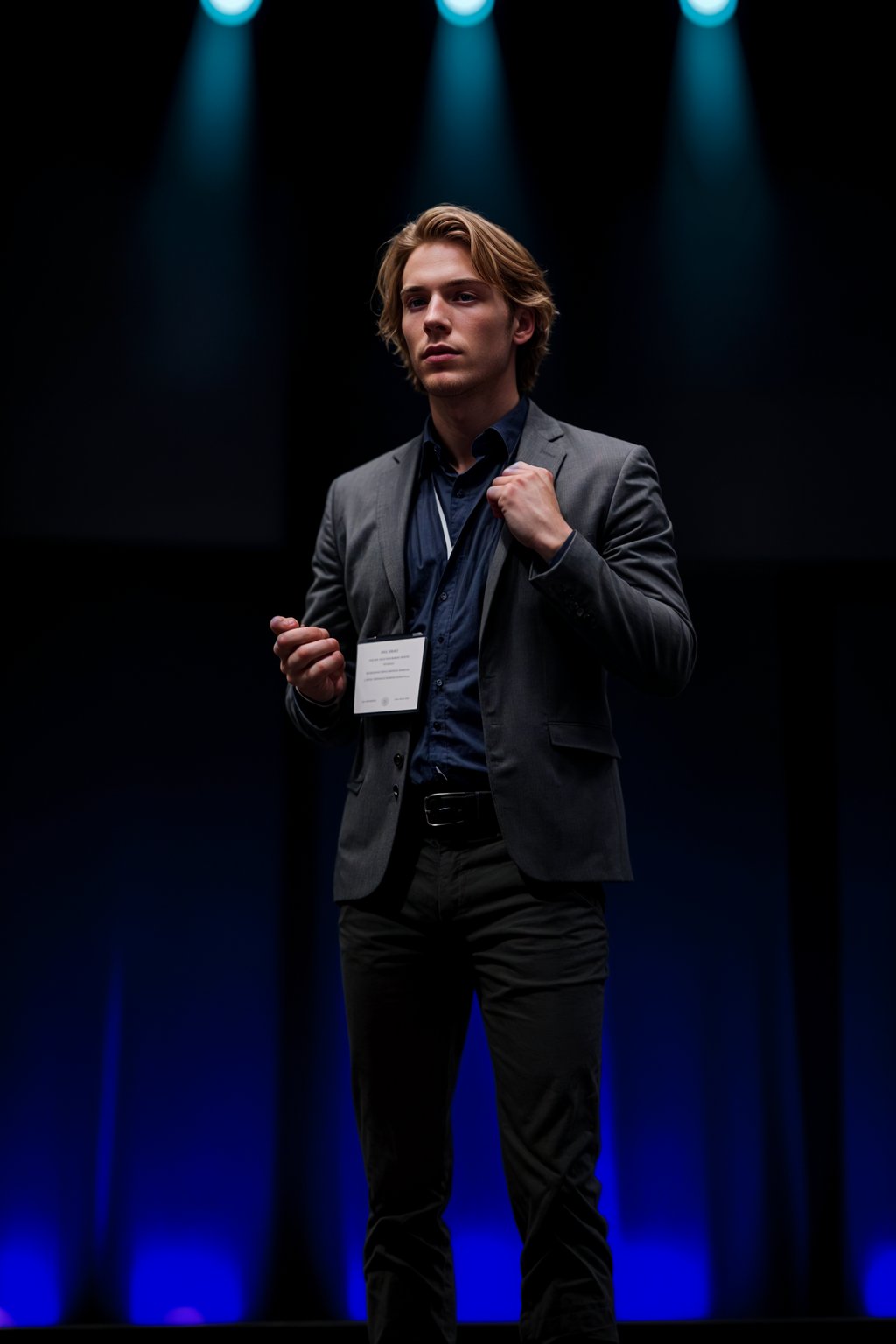 man as a conference keynote speaker standing on stage at a conference