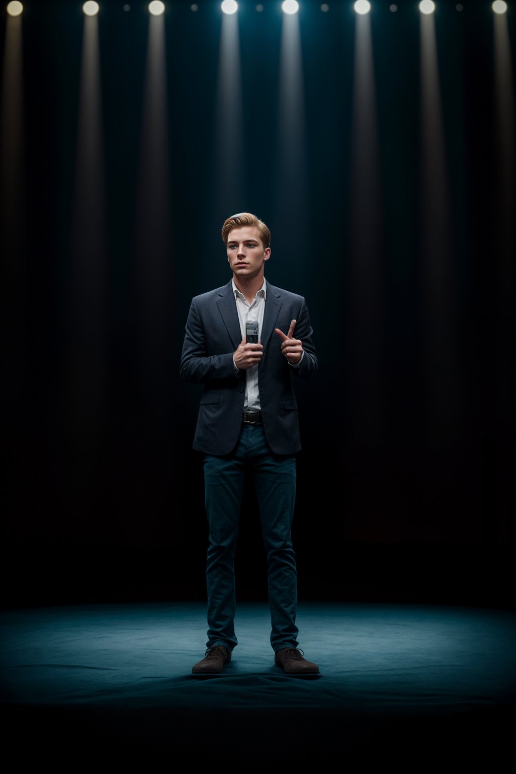 man as a conference keynote speaker standing on stage at a conference