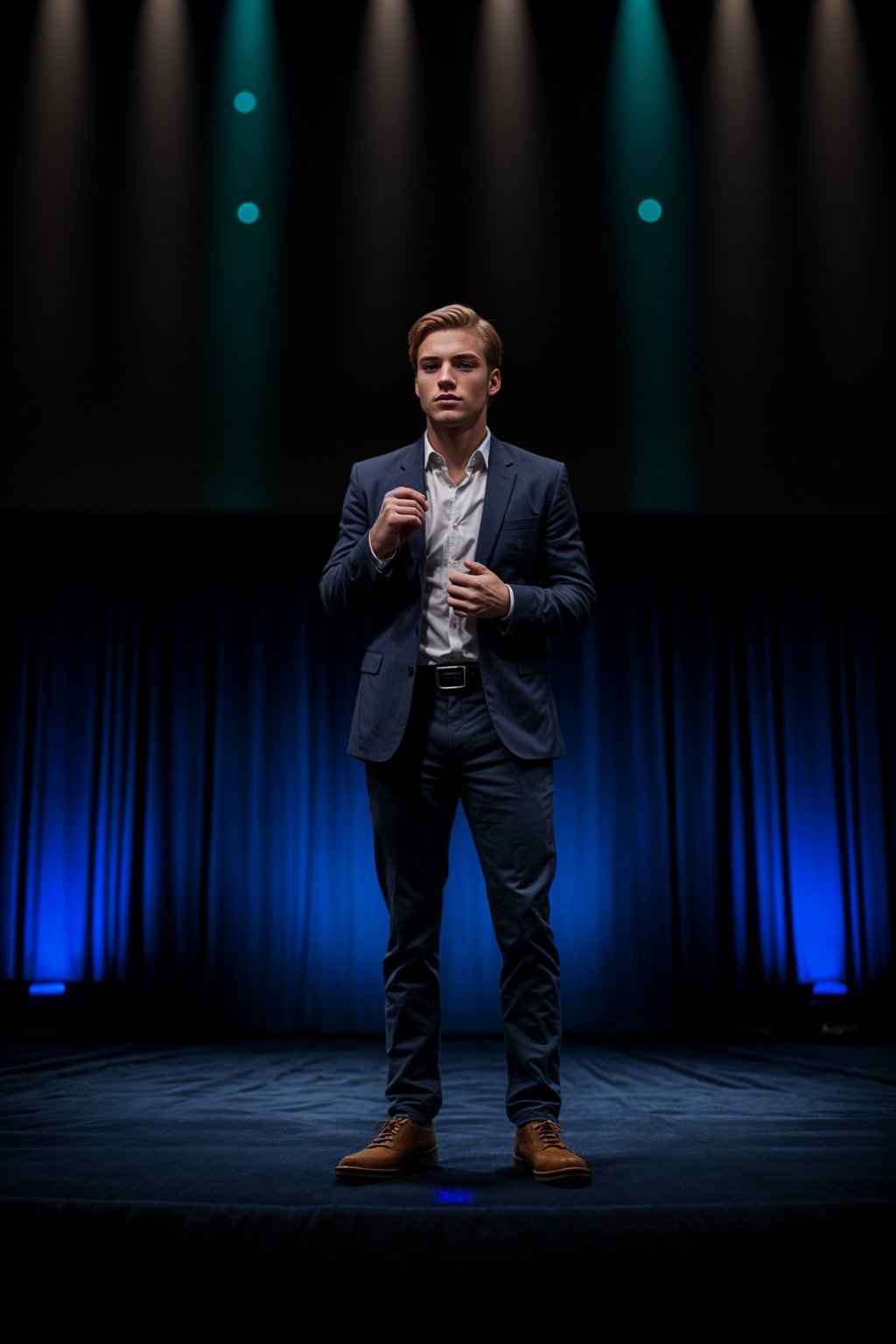 man as a conference keynote speaker standing on stage at a conference