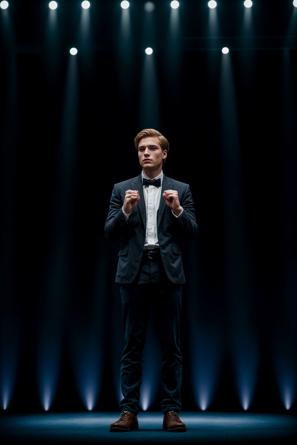 man as a conference keynote speaker standing on stage at a conference