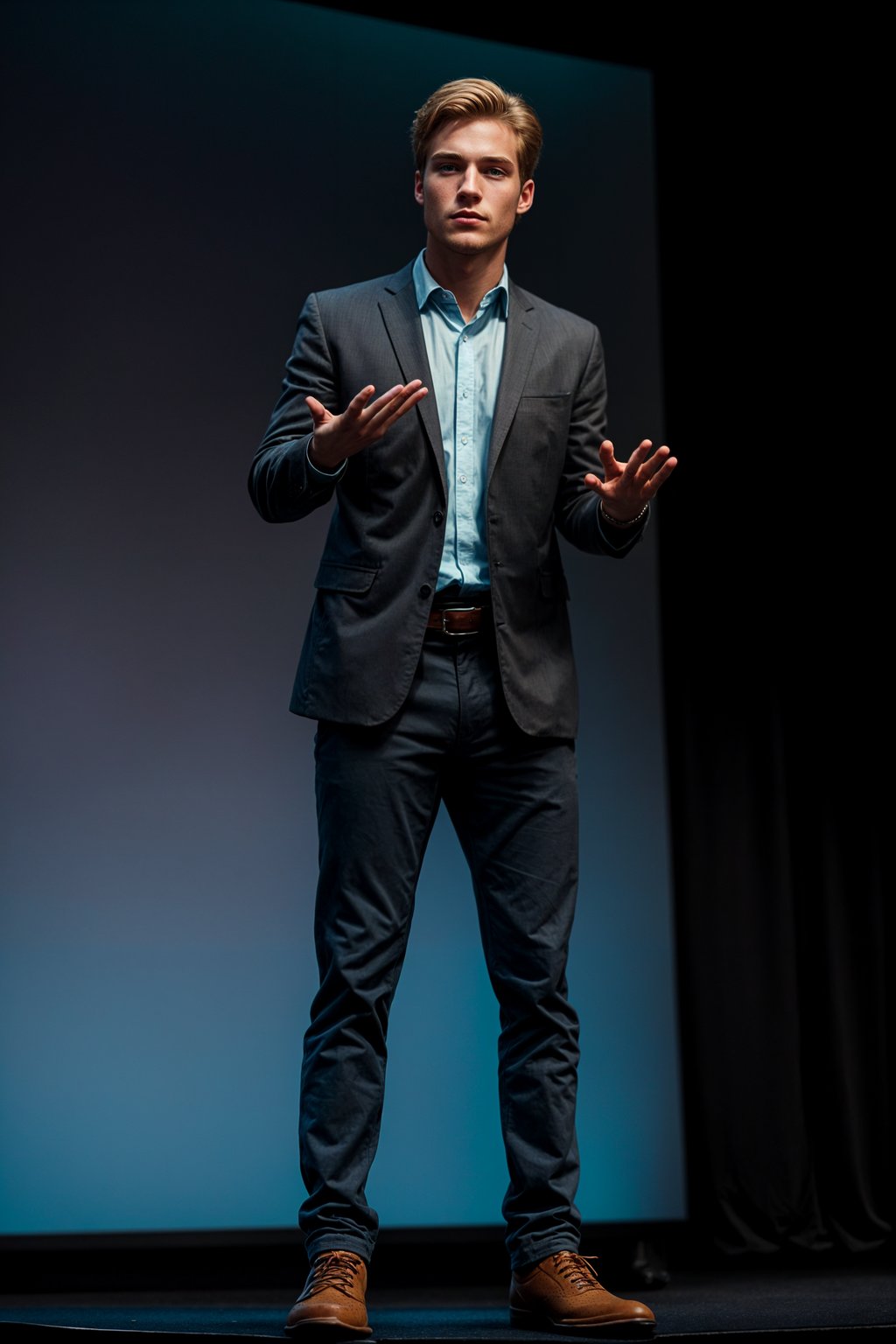 man as a conference keynote speaker standing on stage at a conference