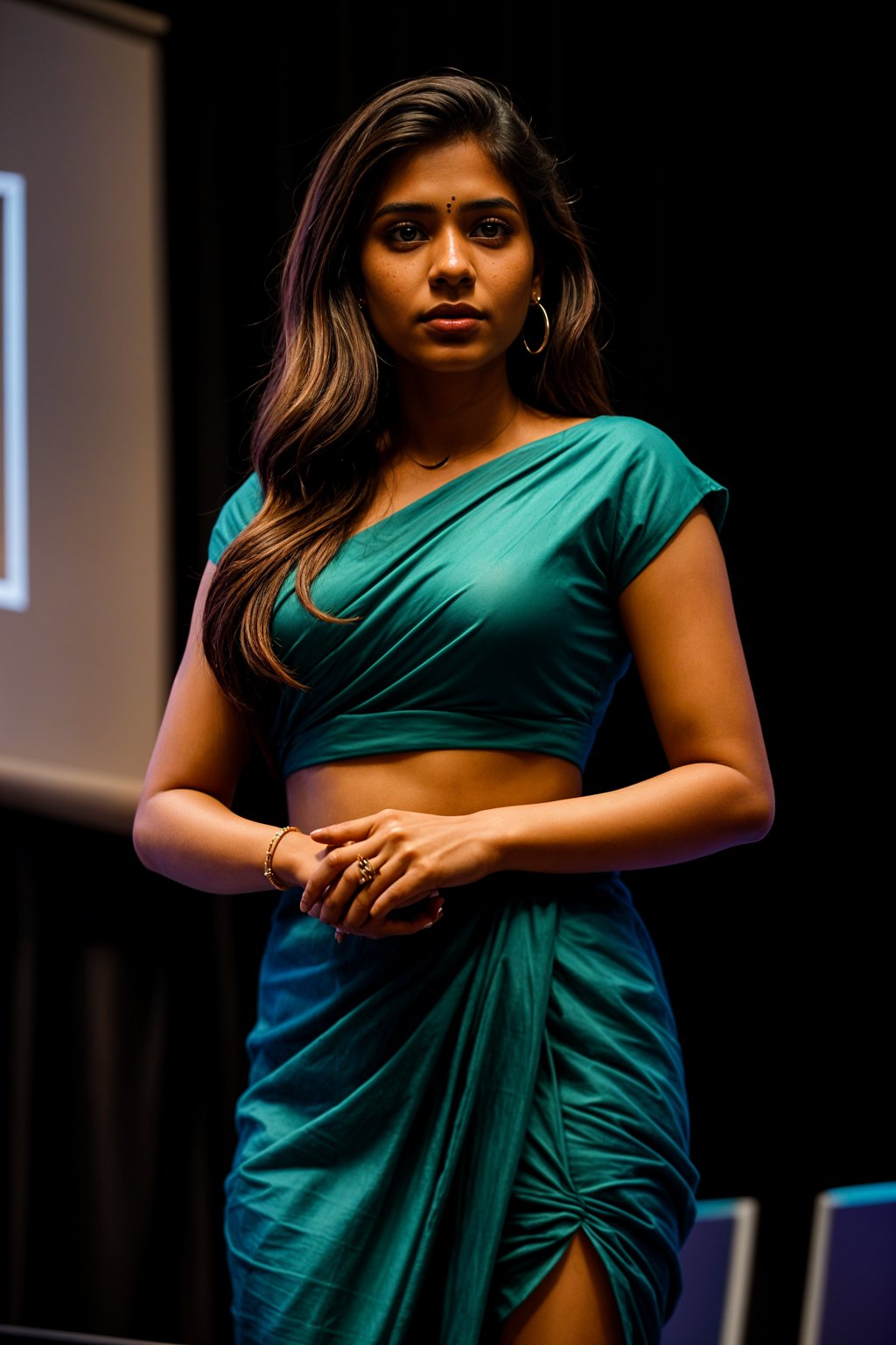 woman as a conference keynote speaker standing on stage at a conference