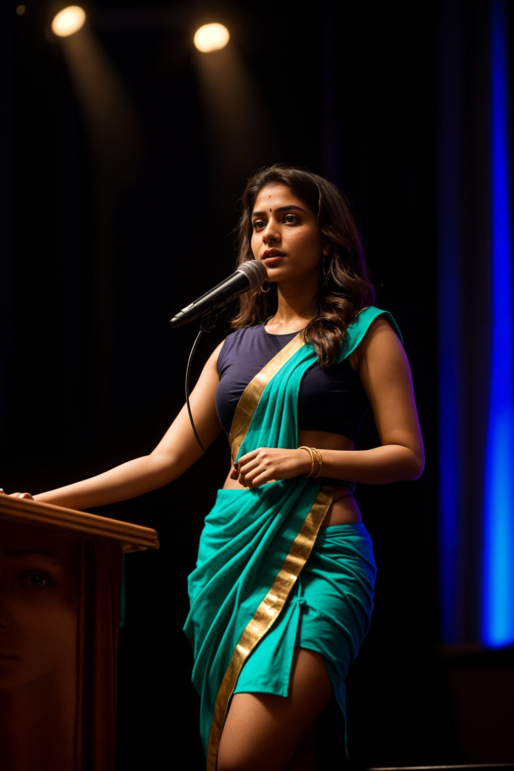 woman as a conference keynote speaker standing on stage at a conference