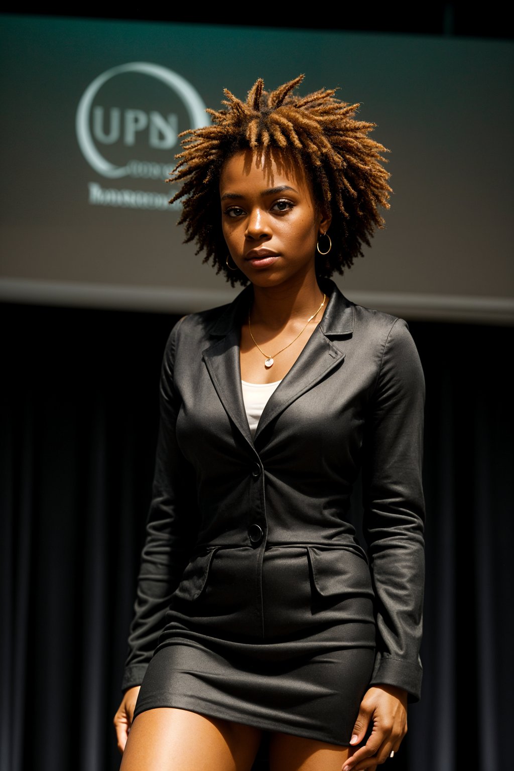 woman as a conference keynote speaker standing on stage at a conference