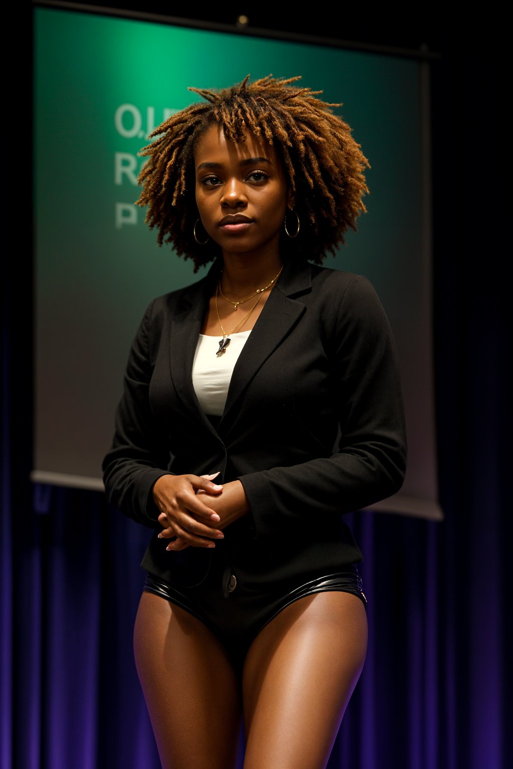 woman as a conference keynote speaker standing on stage at a conference