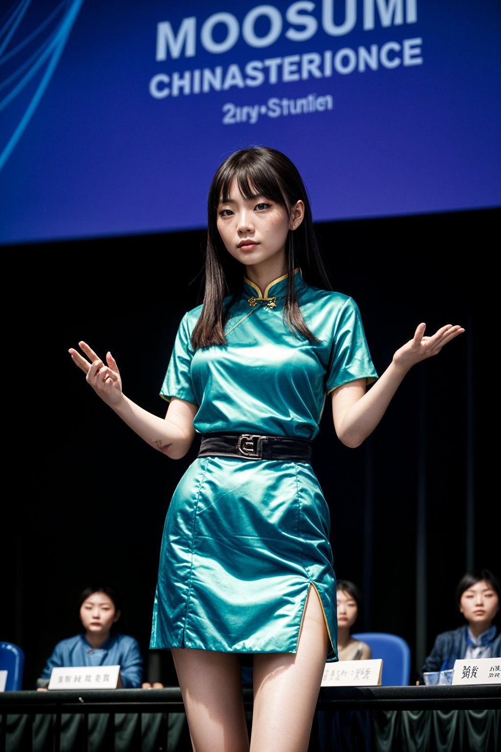 woman as a conference keynote speaker standing on stage at a conference