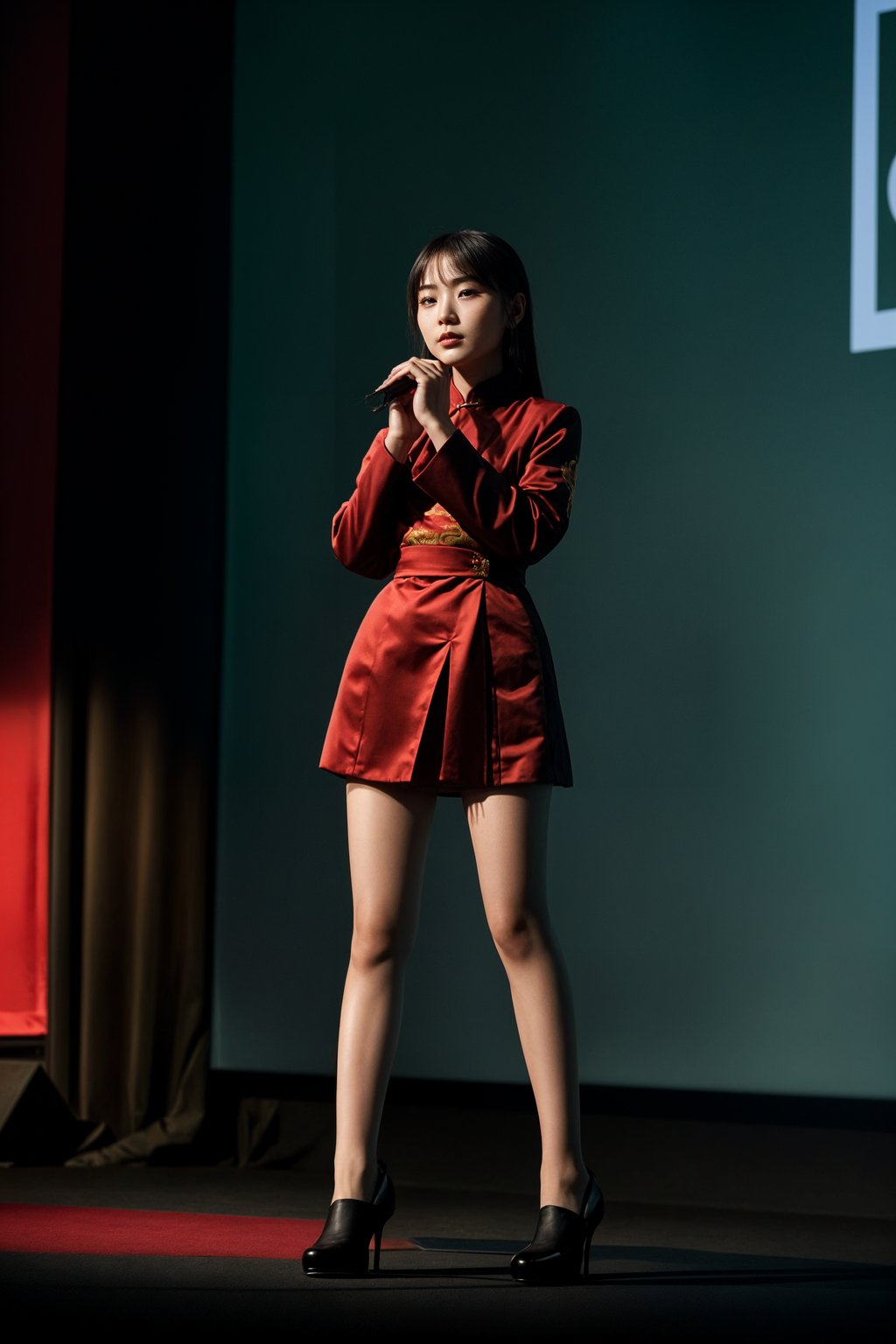 woman as a conference keynote speaker standing on stage at a conference