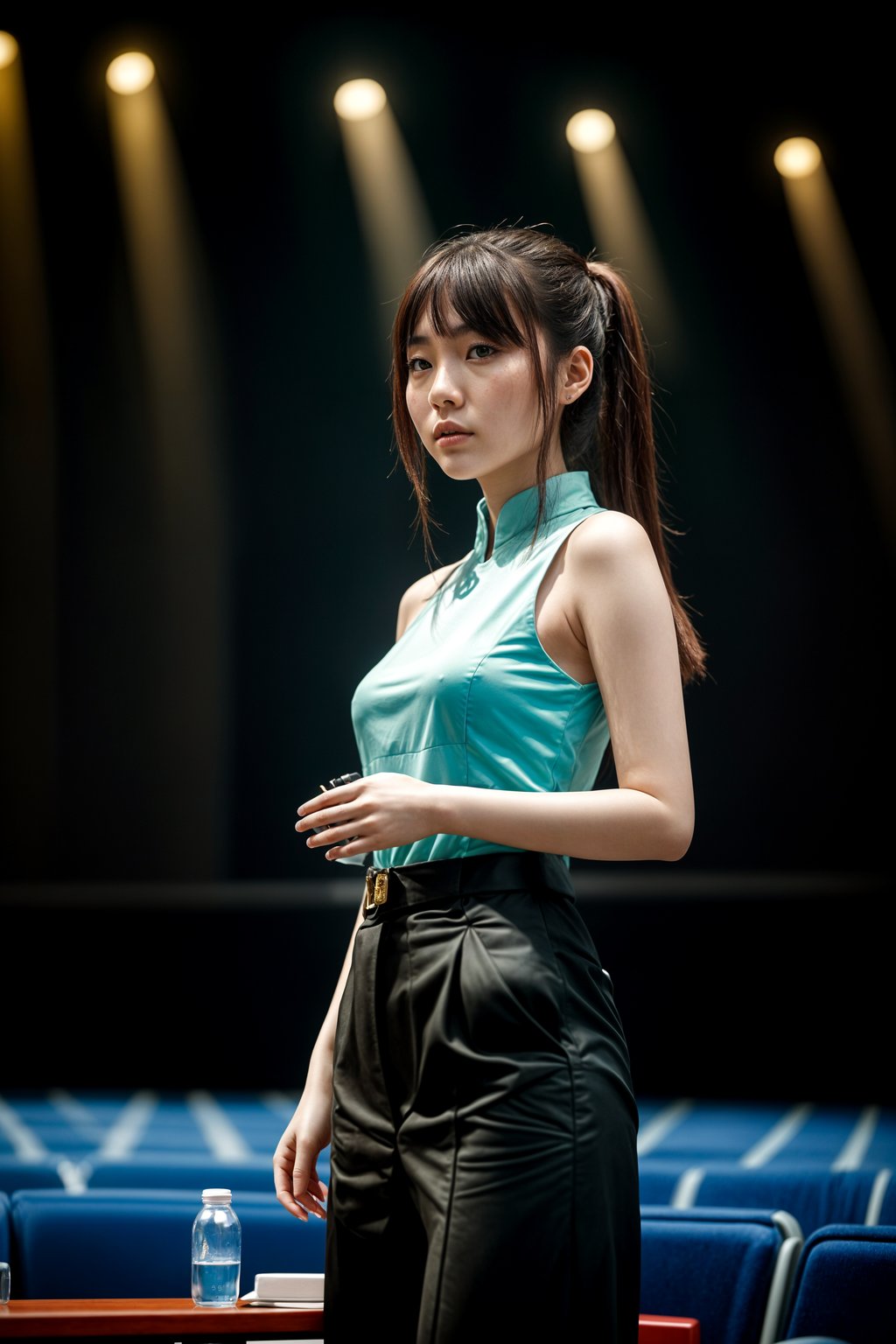 woman as a conference keynote speaker standing on stage at a conference