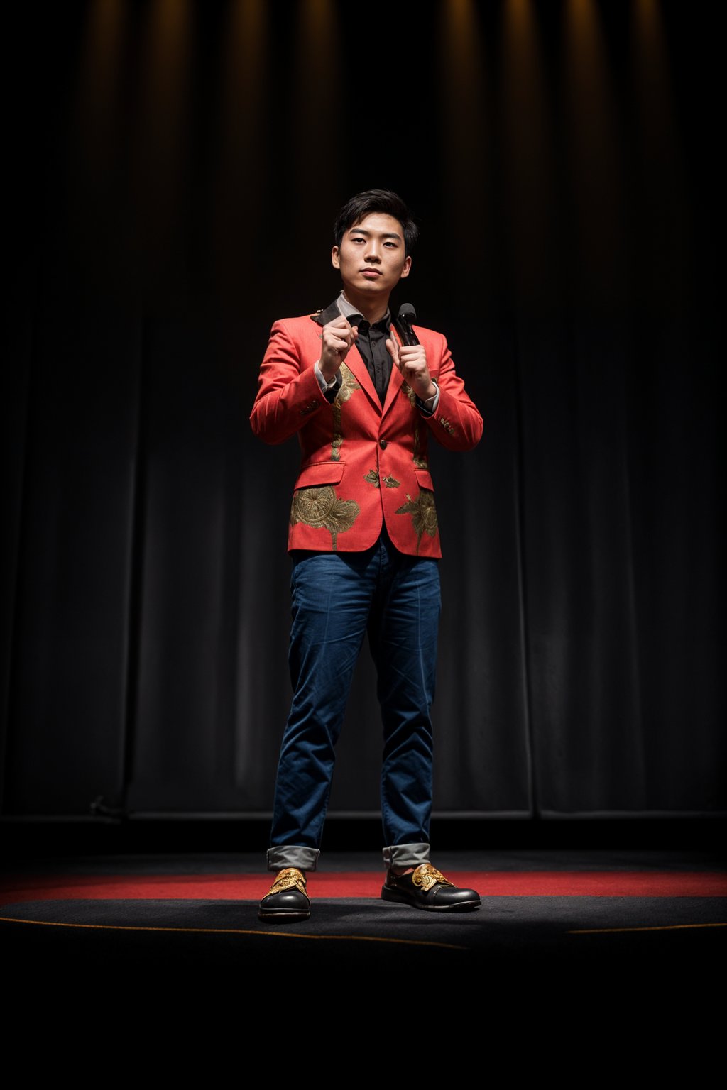 man as a conference keynote speaker standing on stage at a conference