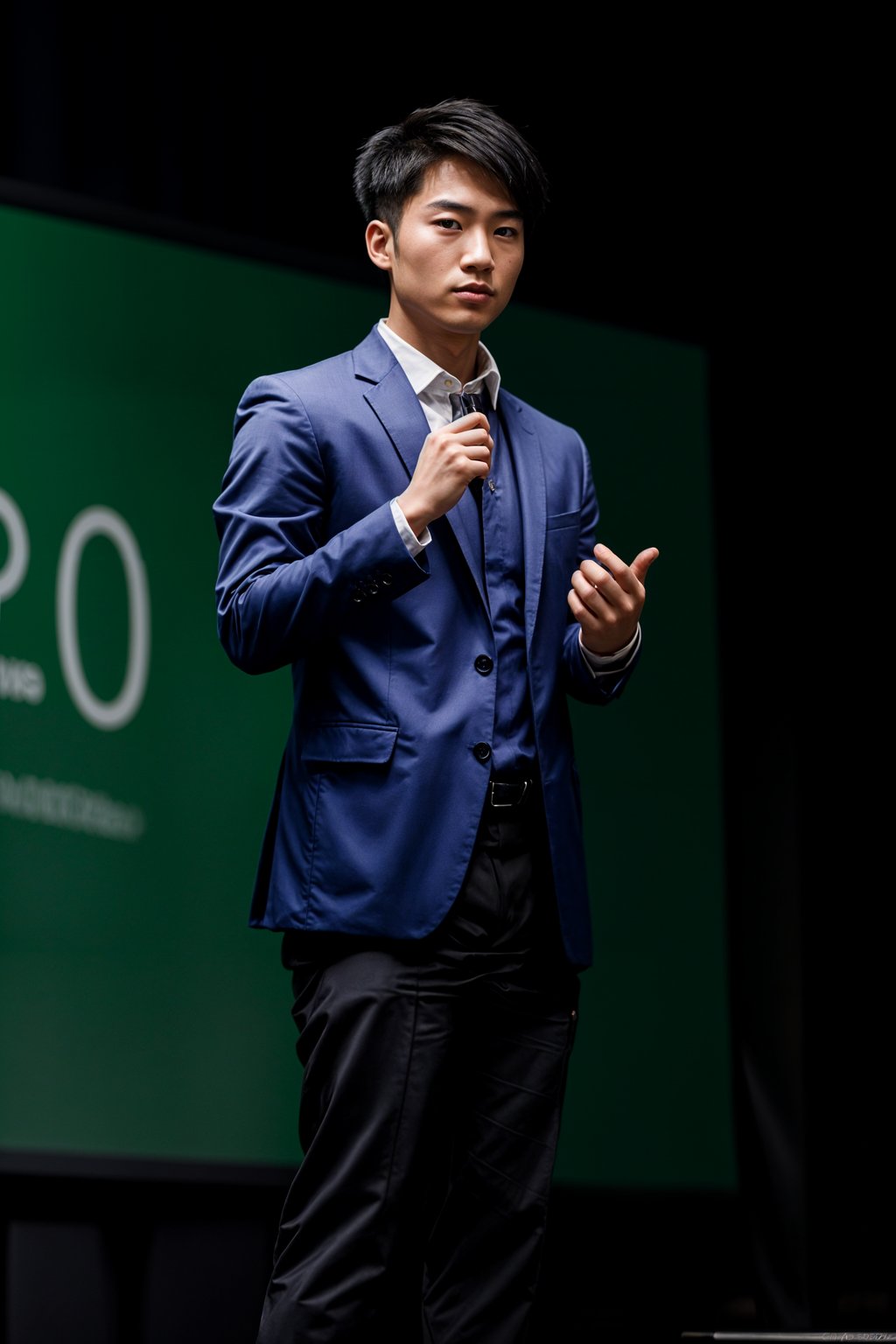 man as a conference keynote speaker standing on stage at a conference