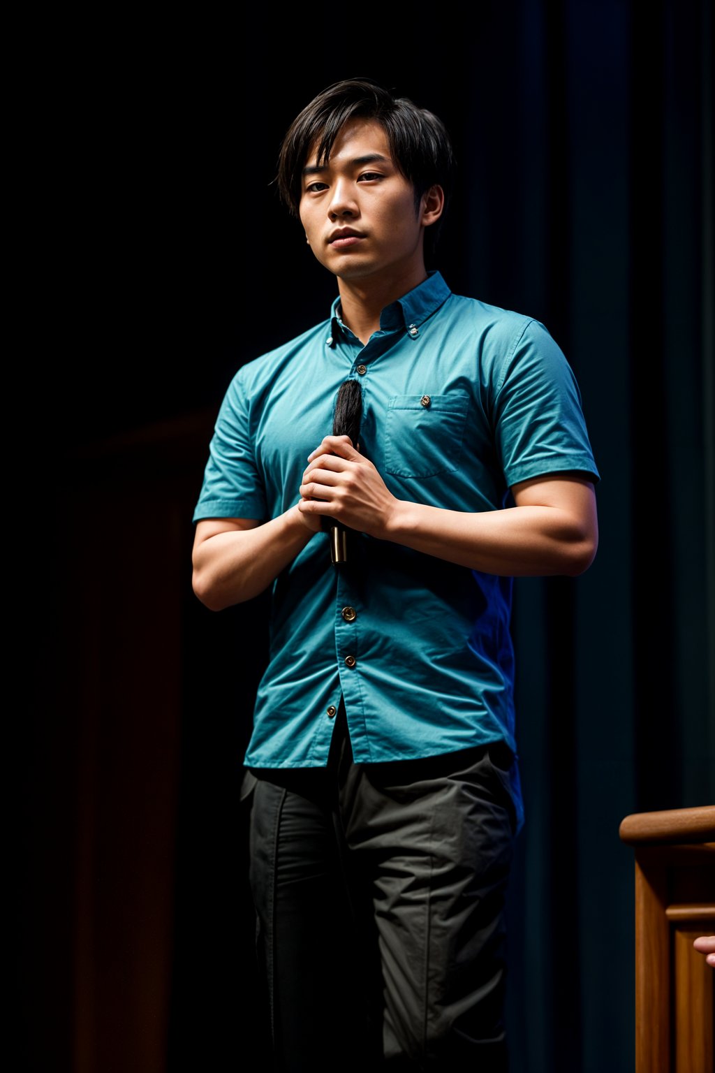 man as a conference keynote speaker standing on stage at a conference