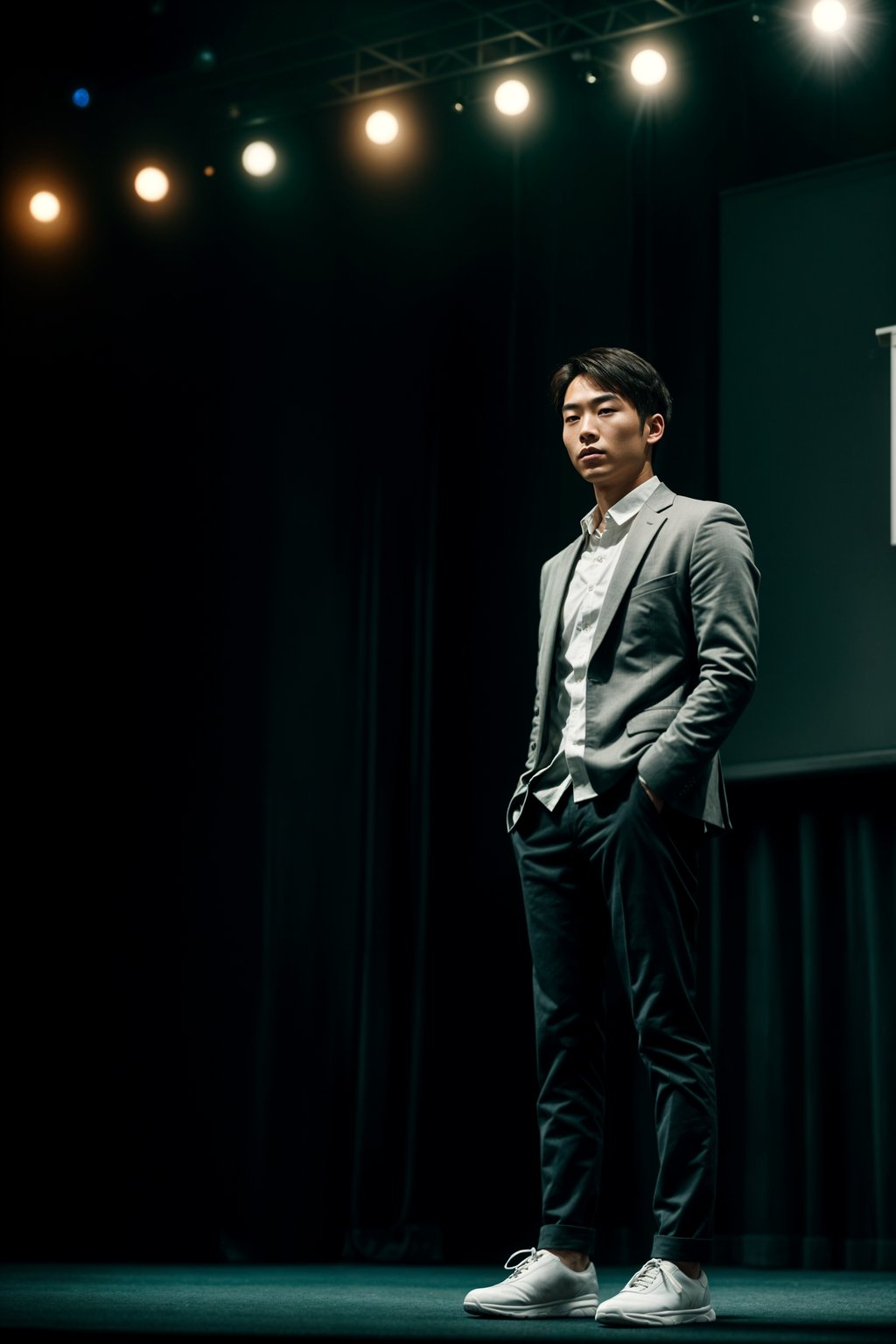 man as a conference keynote speaker standing on stage at a conference