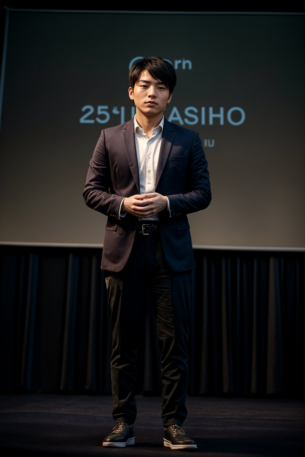 man as a conference keynote speaker standing on stage at a conference